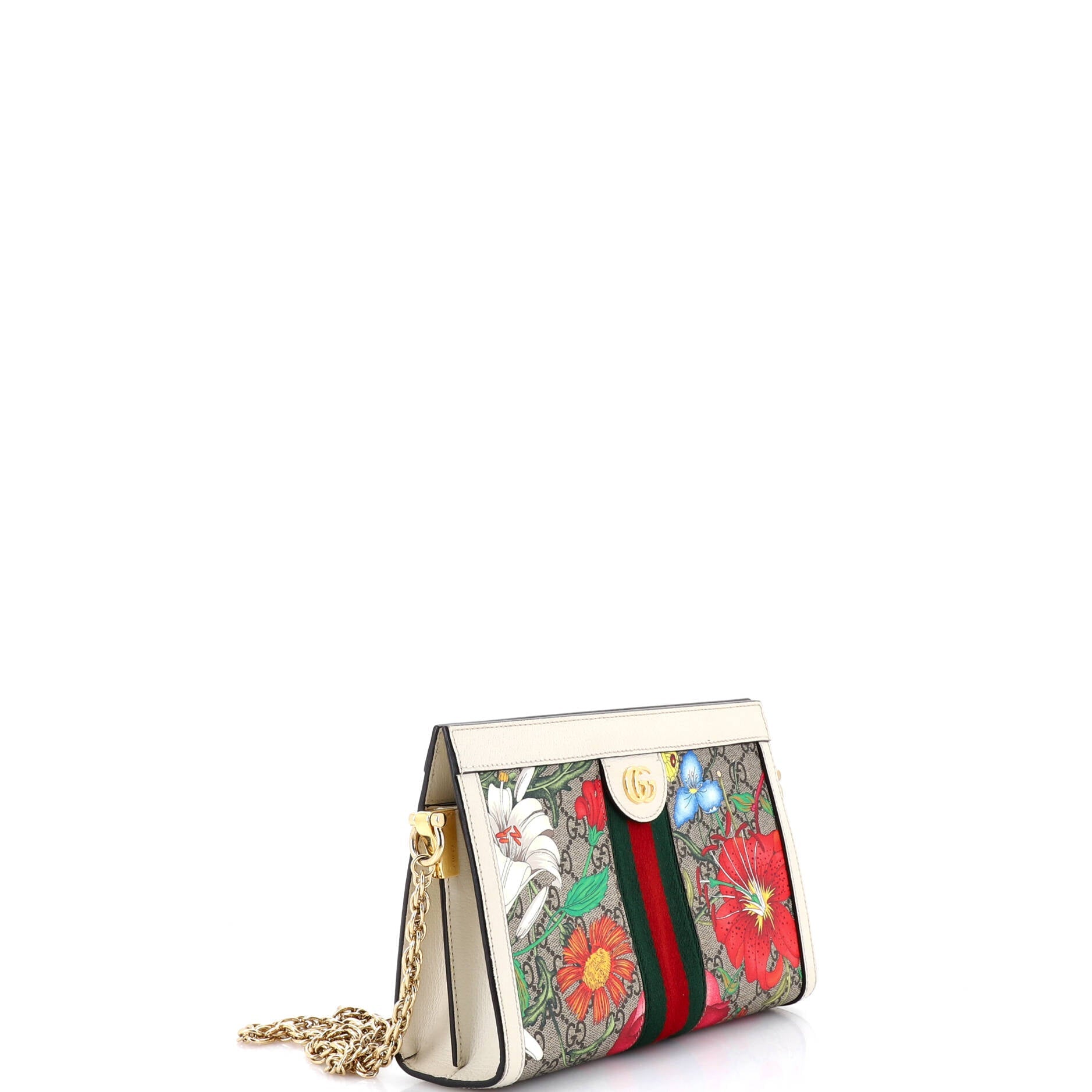 Ophidia Chain Shoulder Bag Flora GG Coated Canvas Small