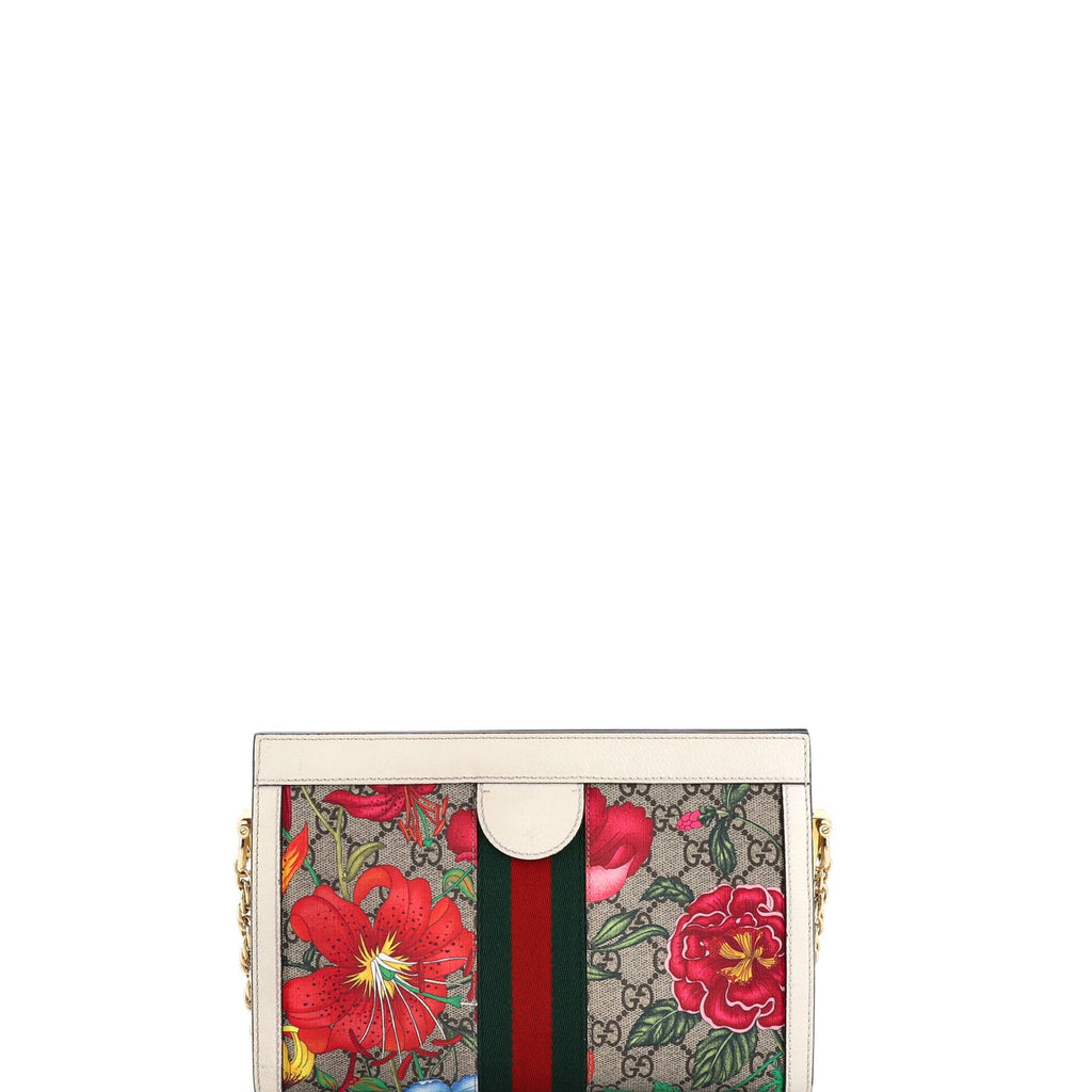 Ophidia Chain Shoulder Bag Flora GG Coated Canvas Small