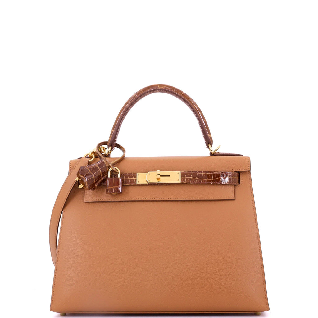 Touch Kelly Handbag Brown Madame with Shiny Niloticus Crocodile and Gold Hardware 28