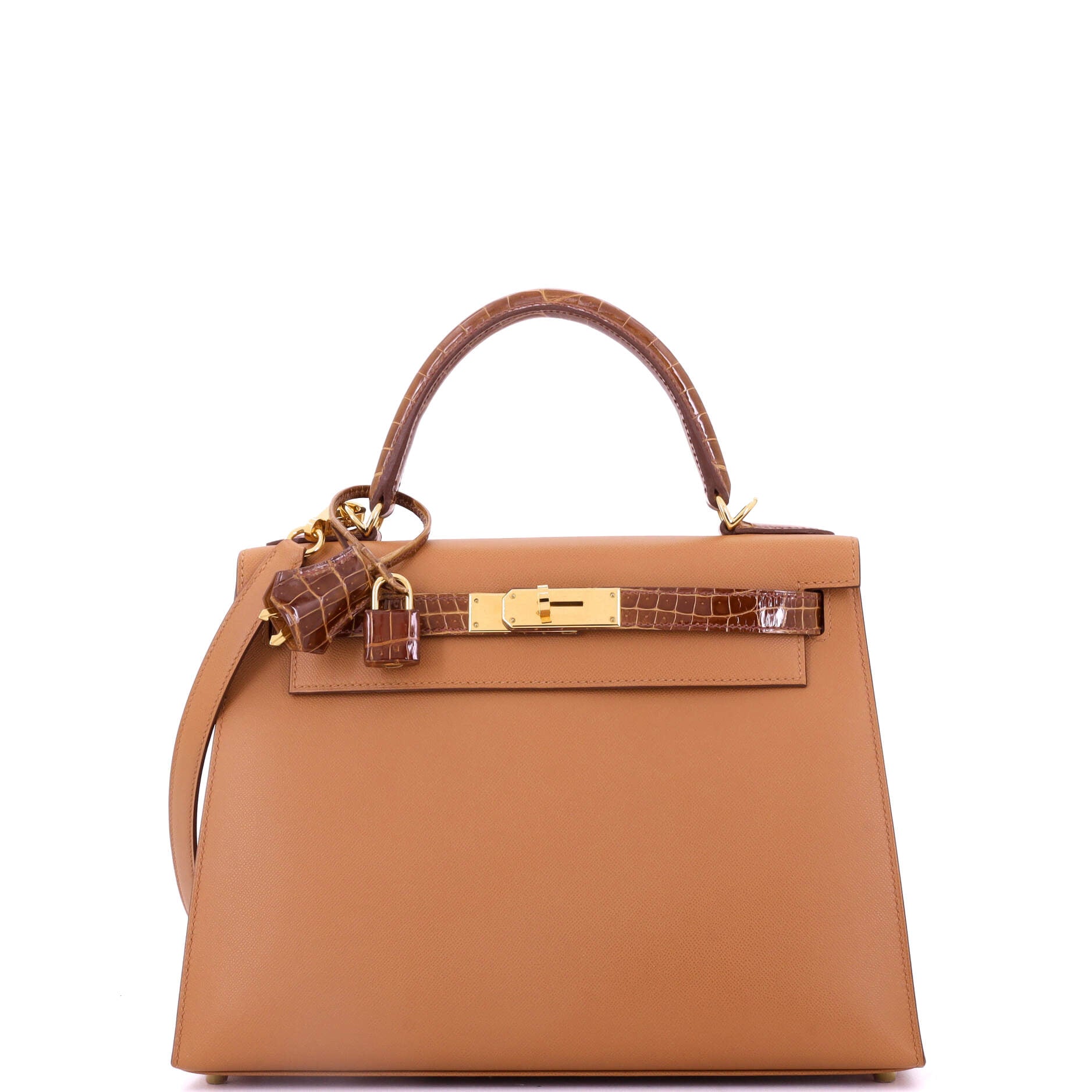 Touch Kelly Handbag Brown Madame with Shiny Niloticus Crocodile and Gold Hardware 28