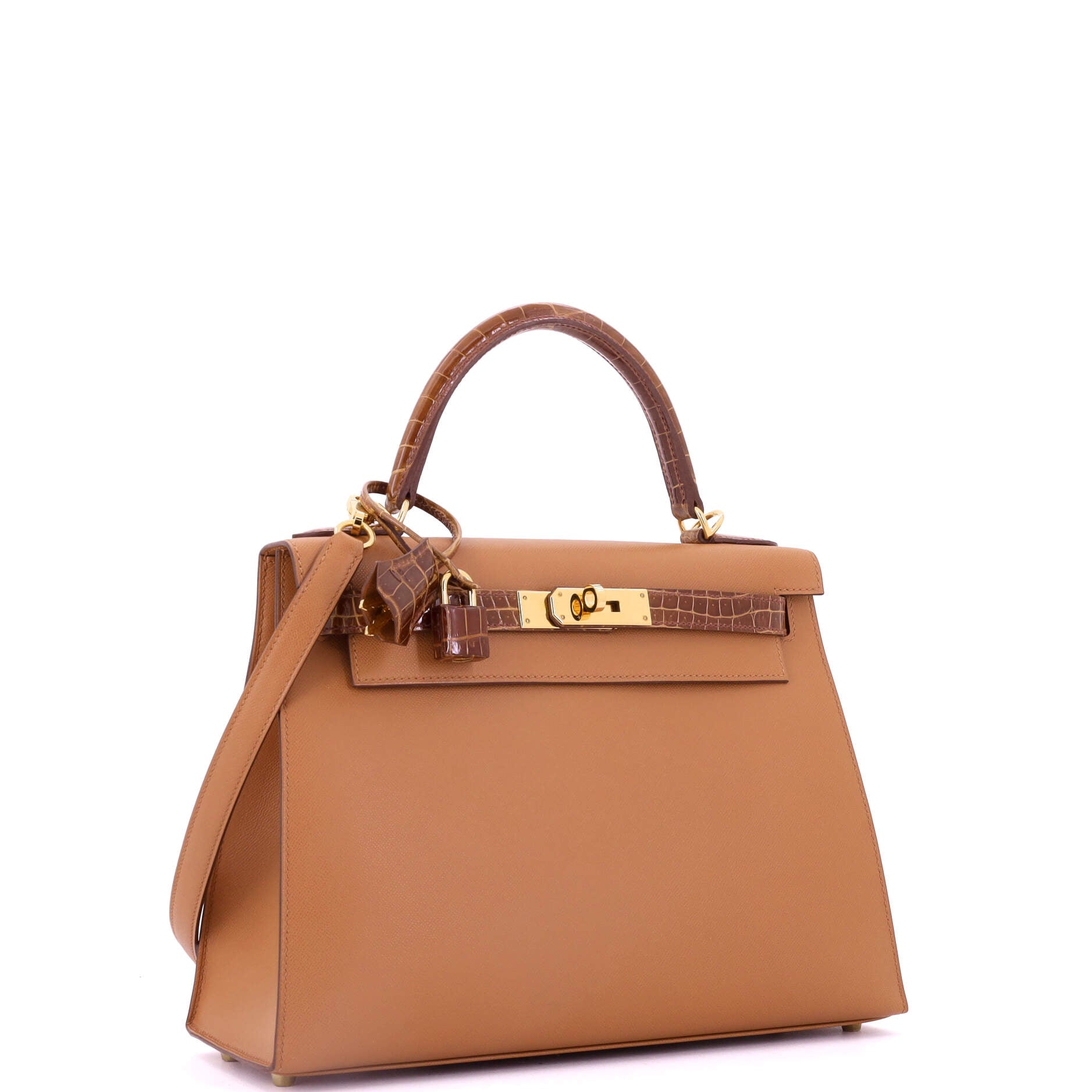 Touch Kelly Handbag Brown Madame with Shiny Niloticus Crocodile and Gold Hardware 28