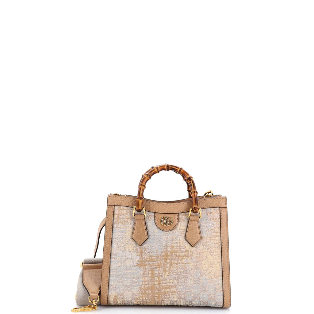 Diana NM Bamboo Handle Tote Nishijin GG Silk Textile and Leather Small