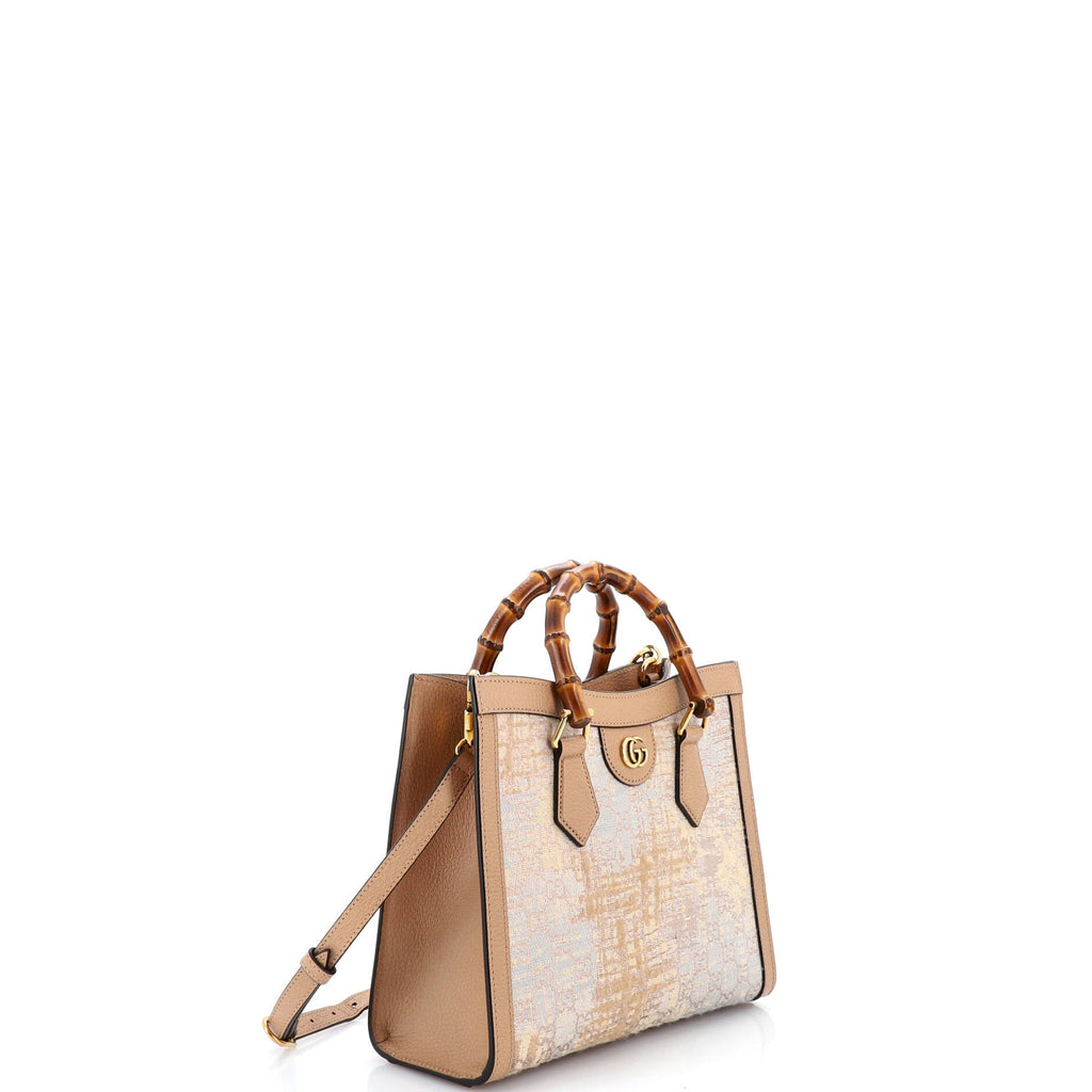 Diana NM Bamboo Handle Tote Nishijin GG Silk Textile and Leather Small