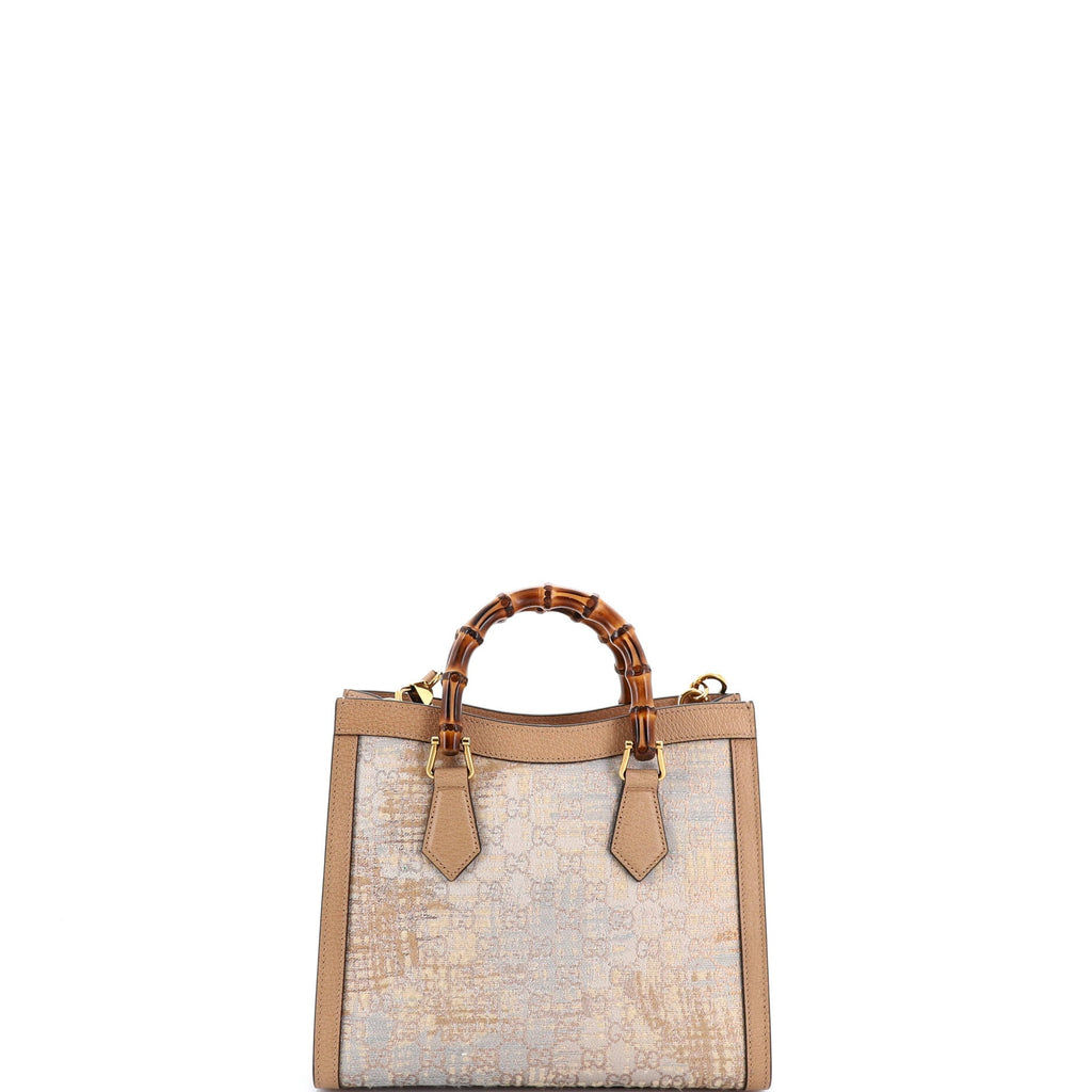 Diana NM Bamboo Handle Tote Nishijin GG Silk Textile and Leather Small