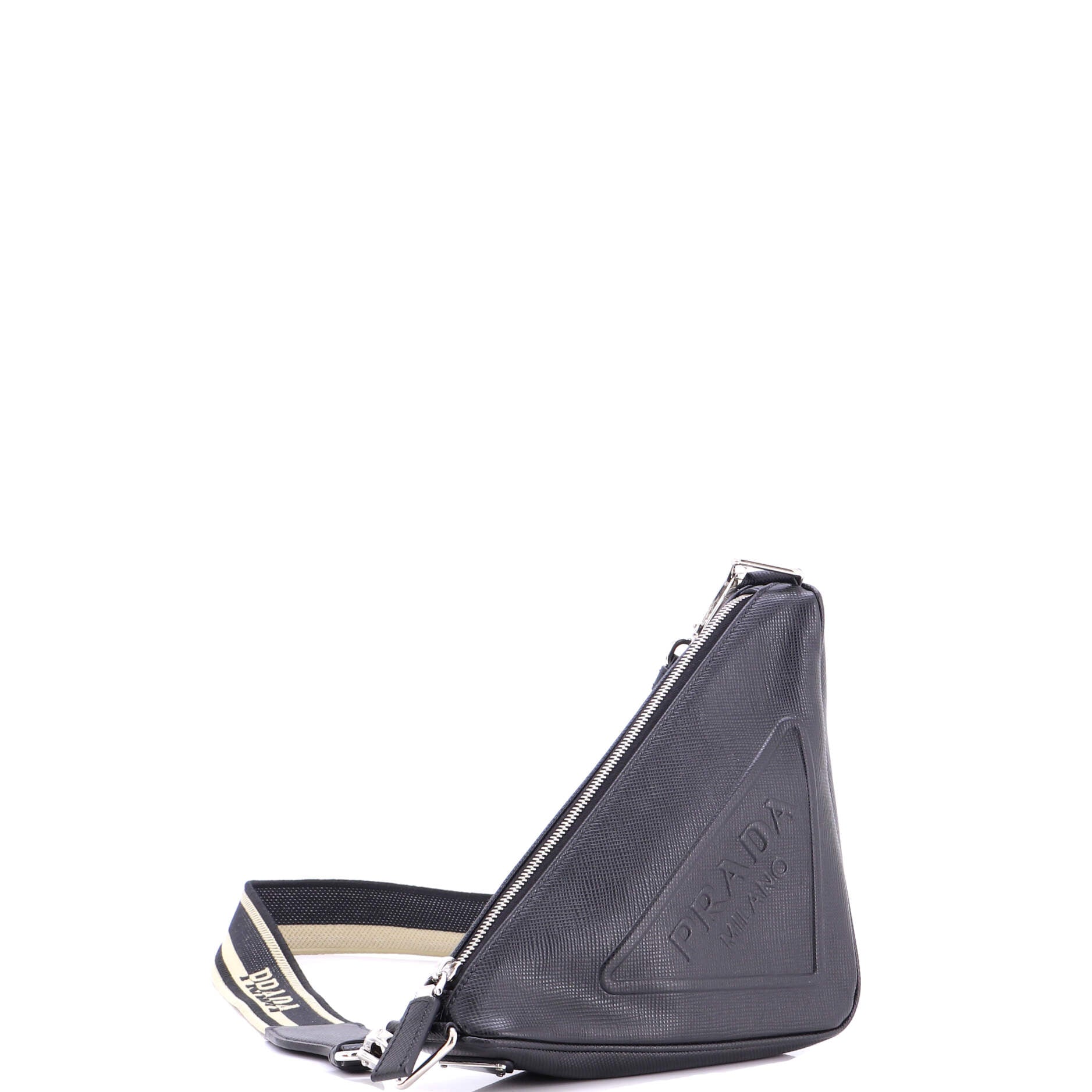 Triangle Logo Zip Crossbody Bag Soft Leather Small