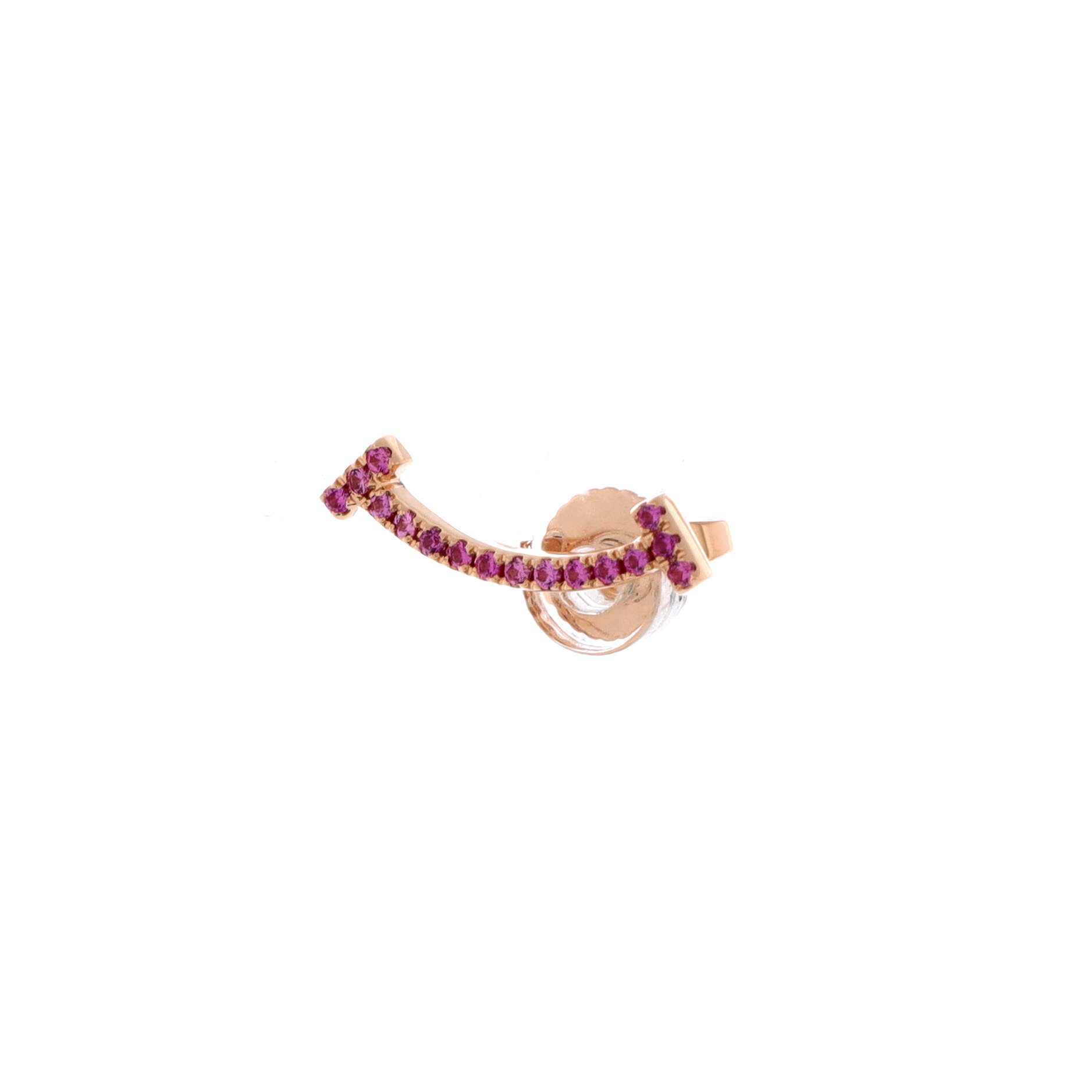 T Smile Stud Earrings 18K Rose Gold and Pink Sapphires