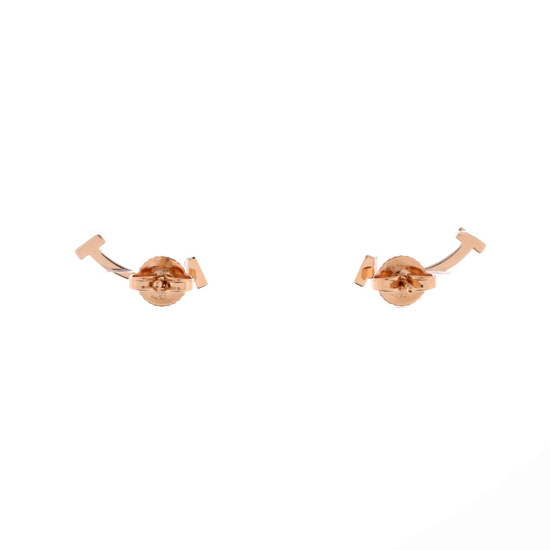 T Smile Stud Earrings 18K Rose Gold and Pink Sapphires