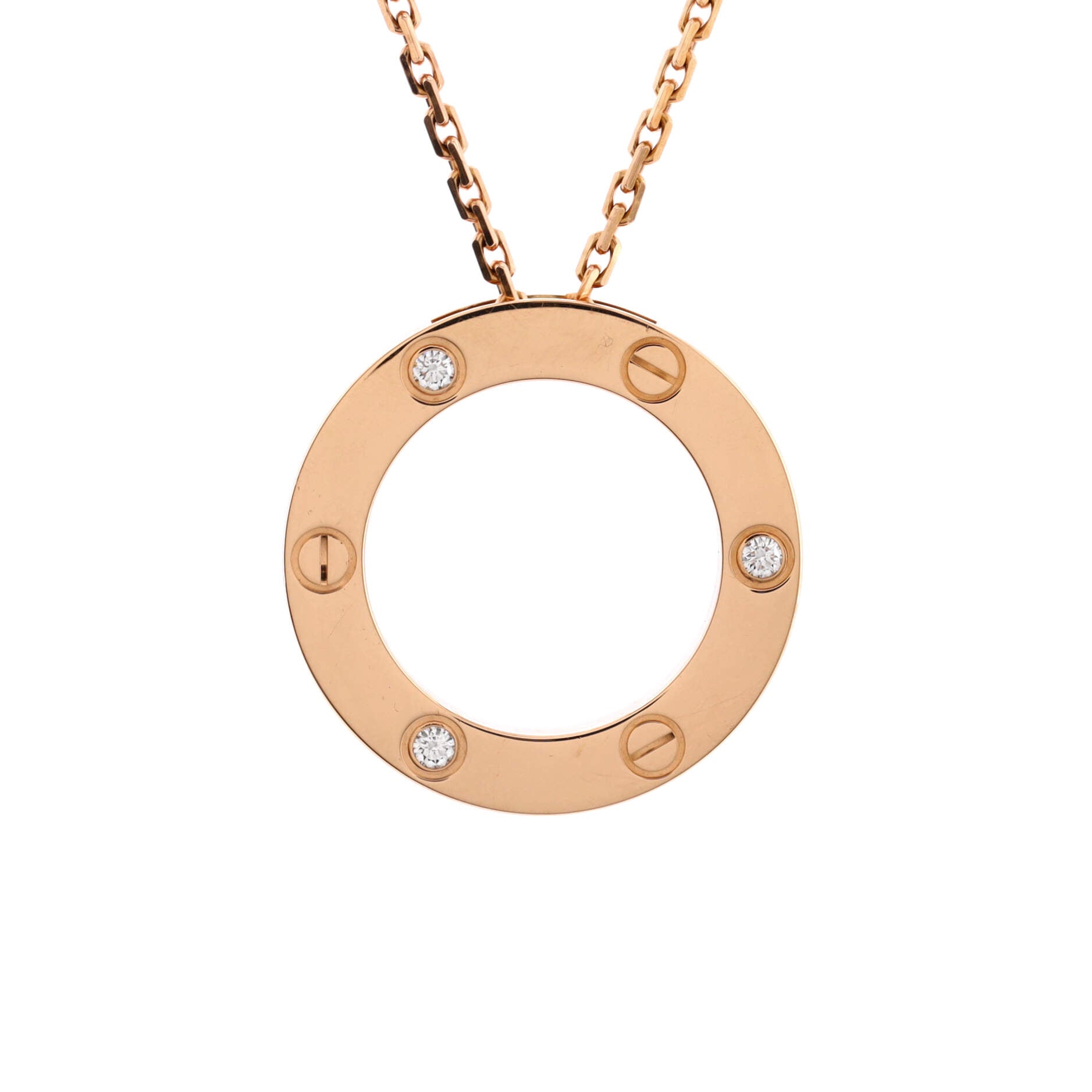 3 Diamonds Love Pendant Necklace 18K Rose Gold and Diamonds