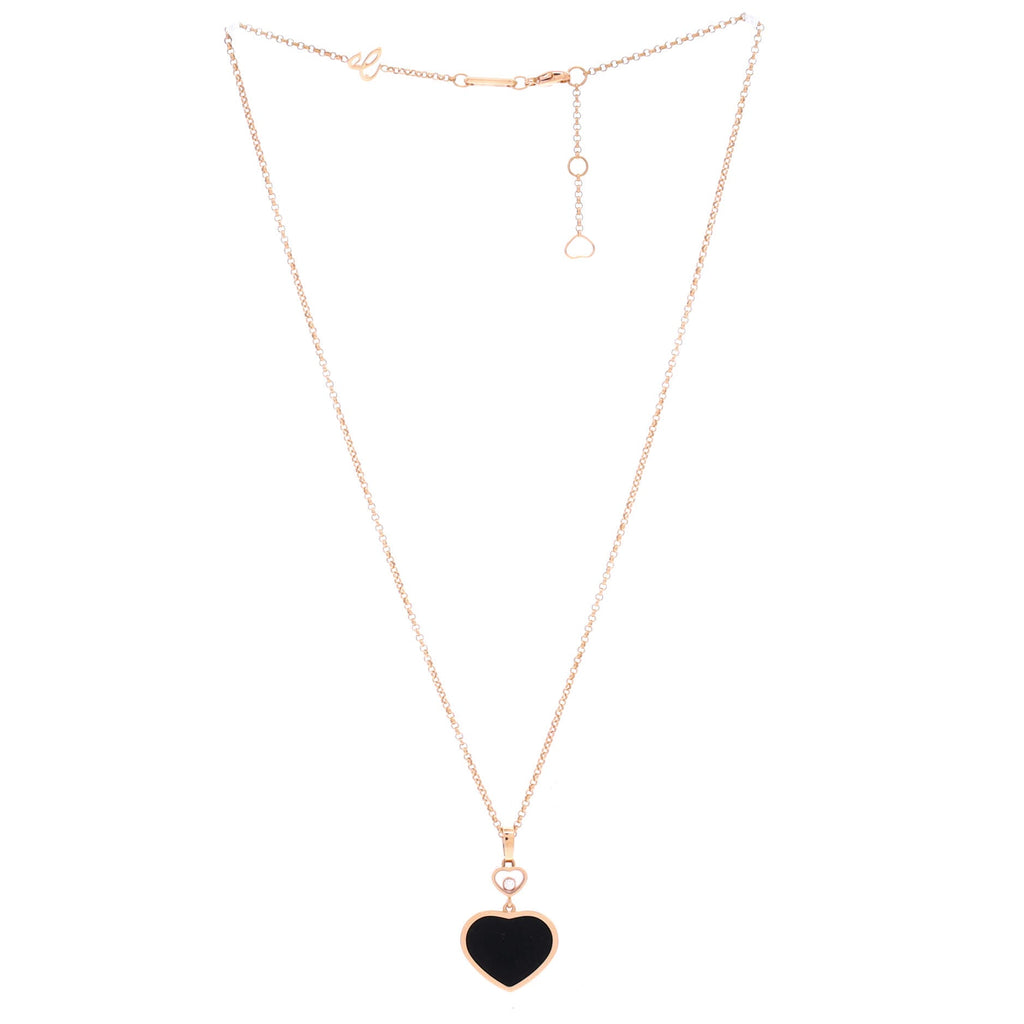 Happy Hearts Pendant Necklace 18K Rose Gold with Onyx and 1 Floating Diamond