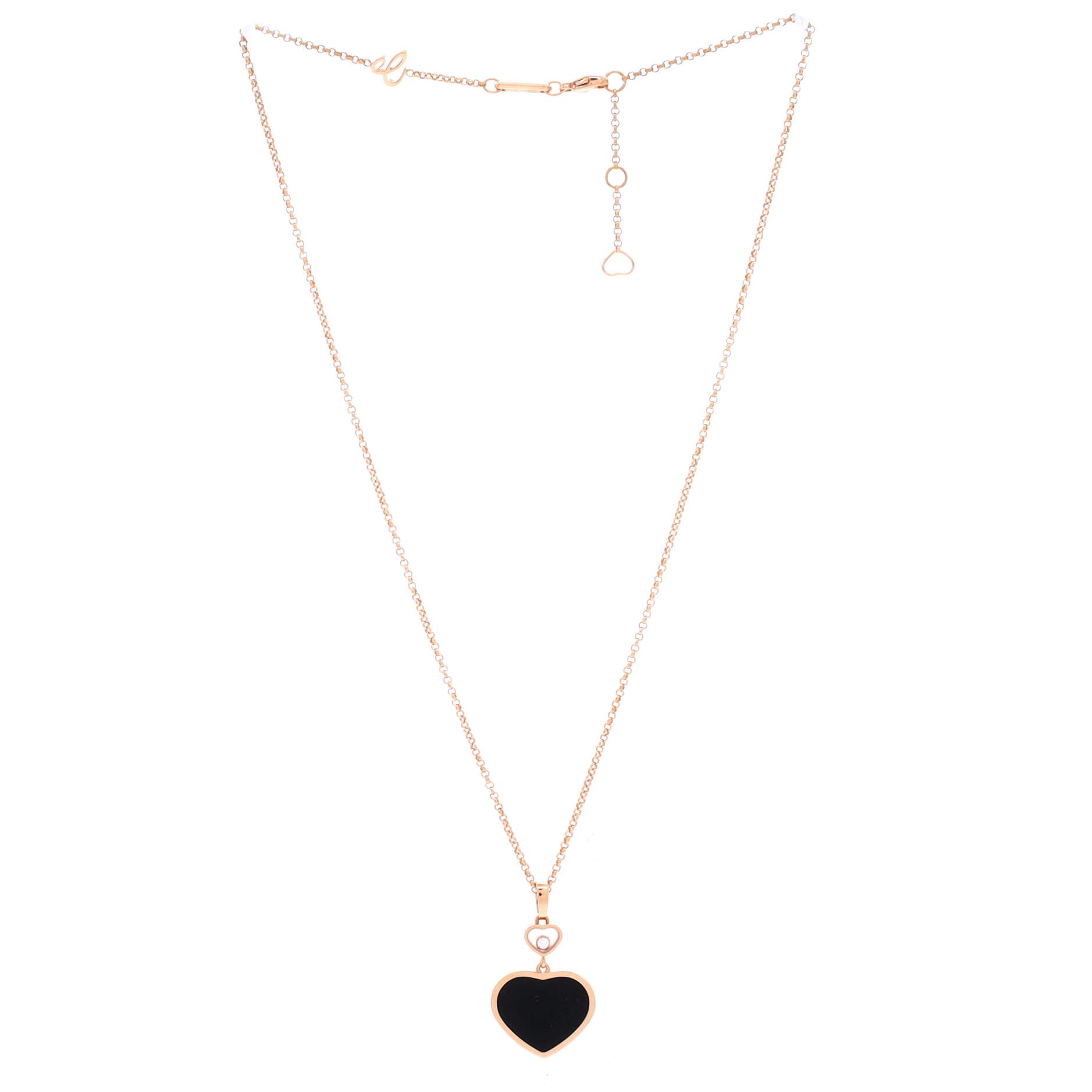 Happy Hearts Pendant Necklace 18K Rose Gold with Onyx and 1 Floating Diamond