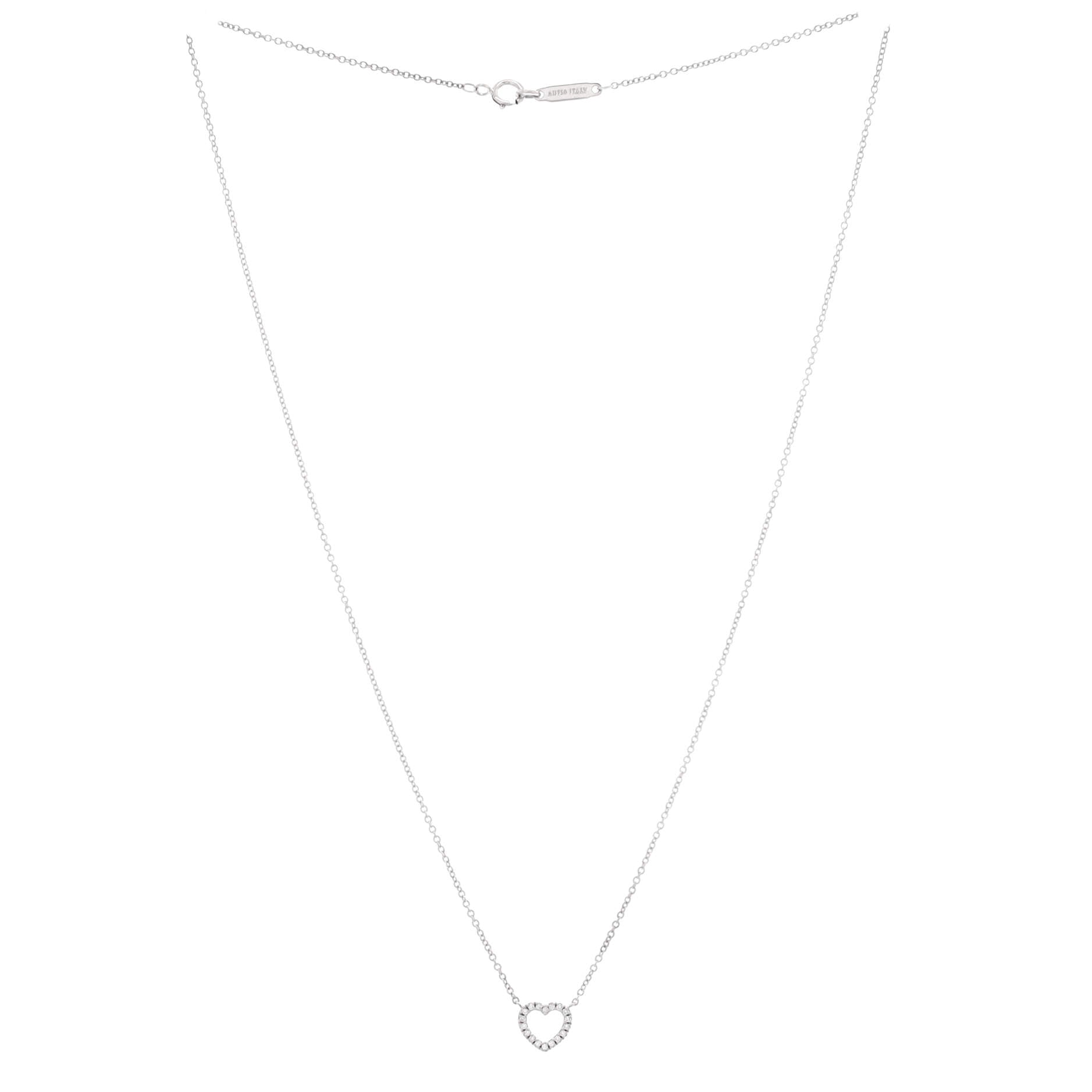 Metro Open Heart Pendant Necklace 18K White Gold and Diamonds Mini