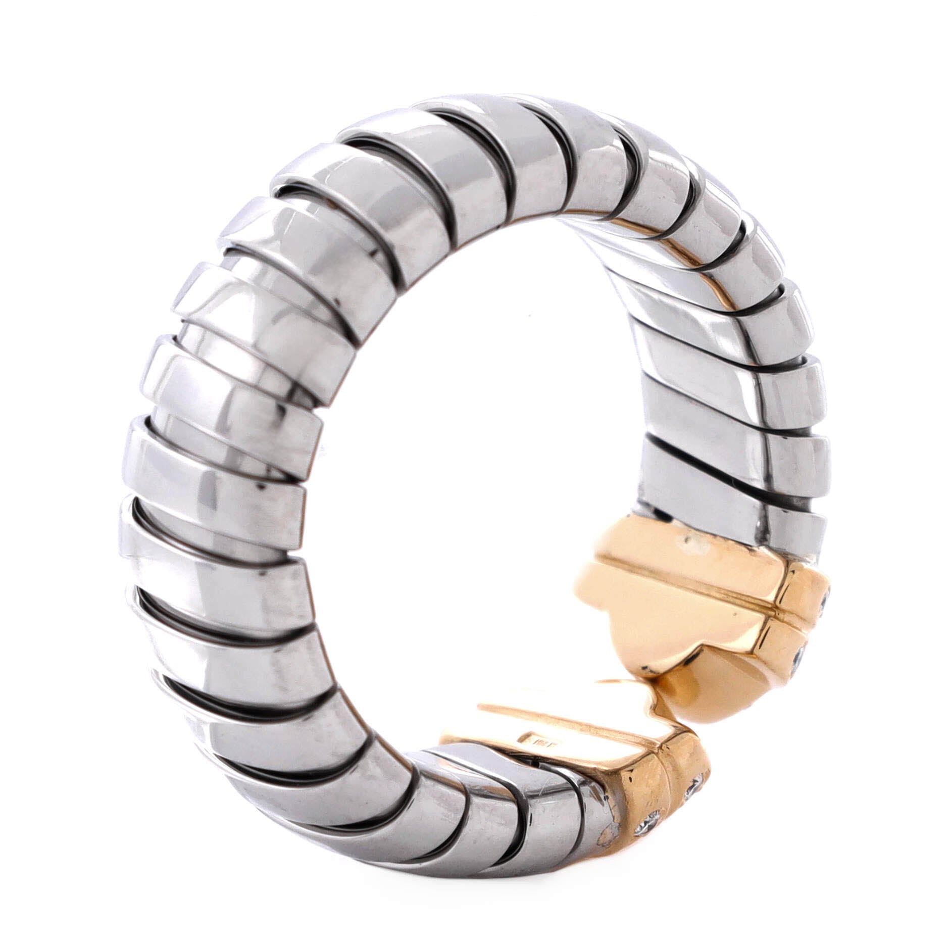 Tubogas Parentesi Ring Stainless Steel and 18K Yellow Gold with Diamond