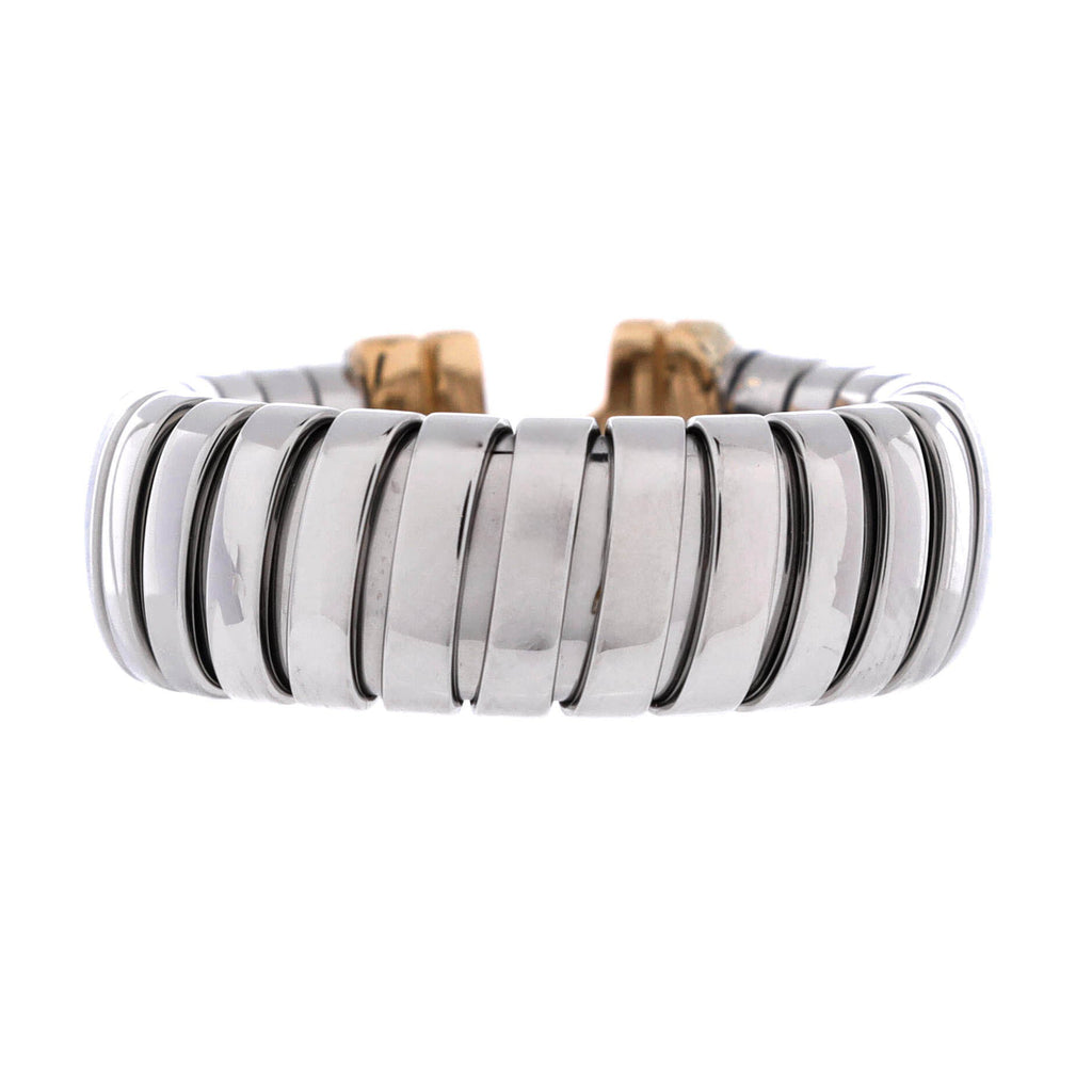 Tubogas Parentesi Ring Stainless Steel and 18K Yellow Gold with Diamond