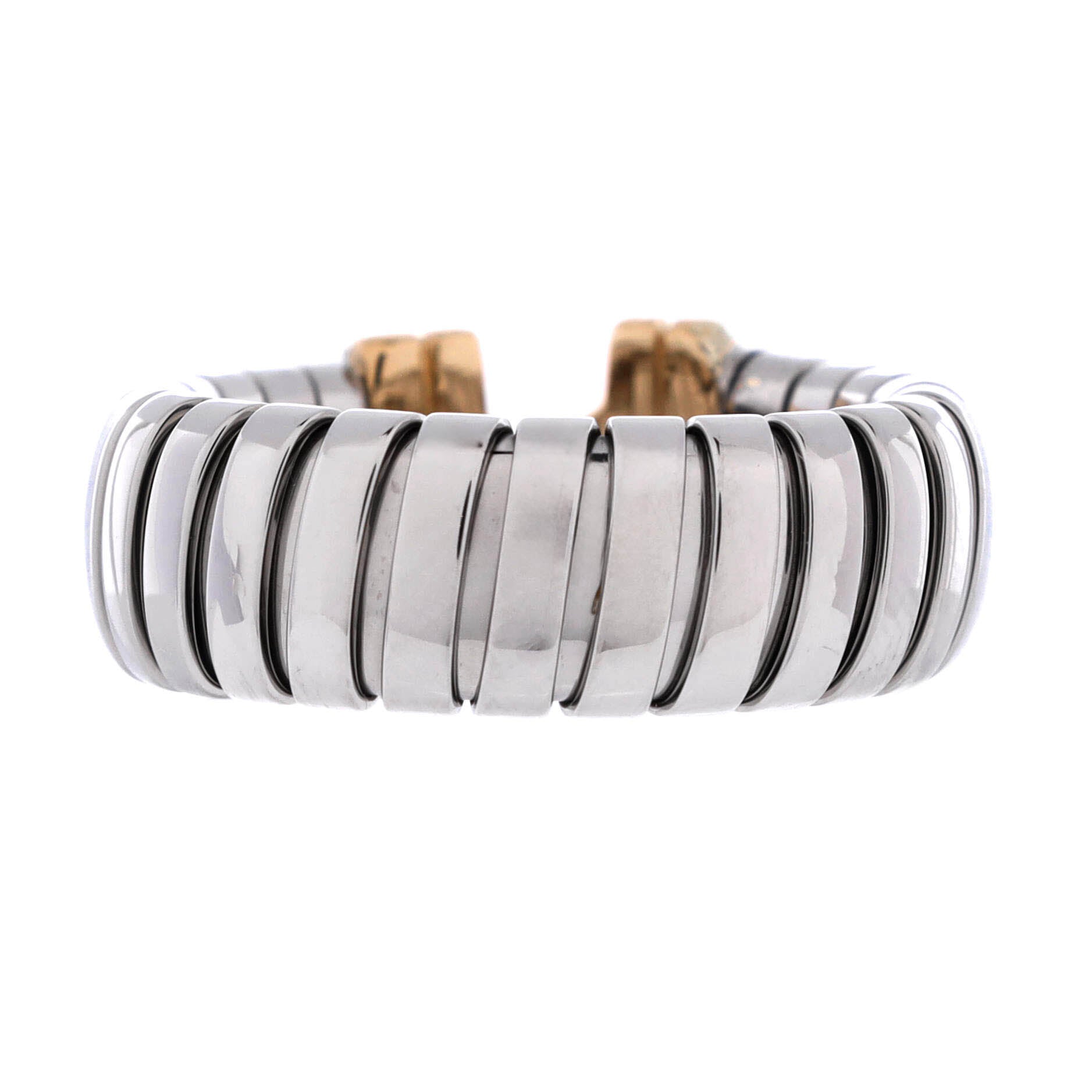 Tubogas Parentesi Ring Stainless Steel and 18K Yellow Gold with Diamond