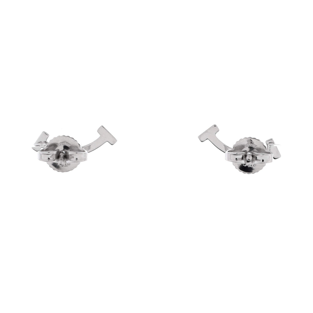 T Smile Stud Earrings 18K White Gold