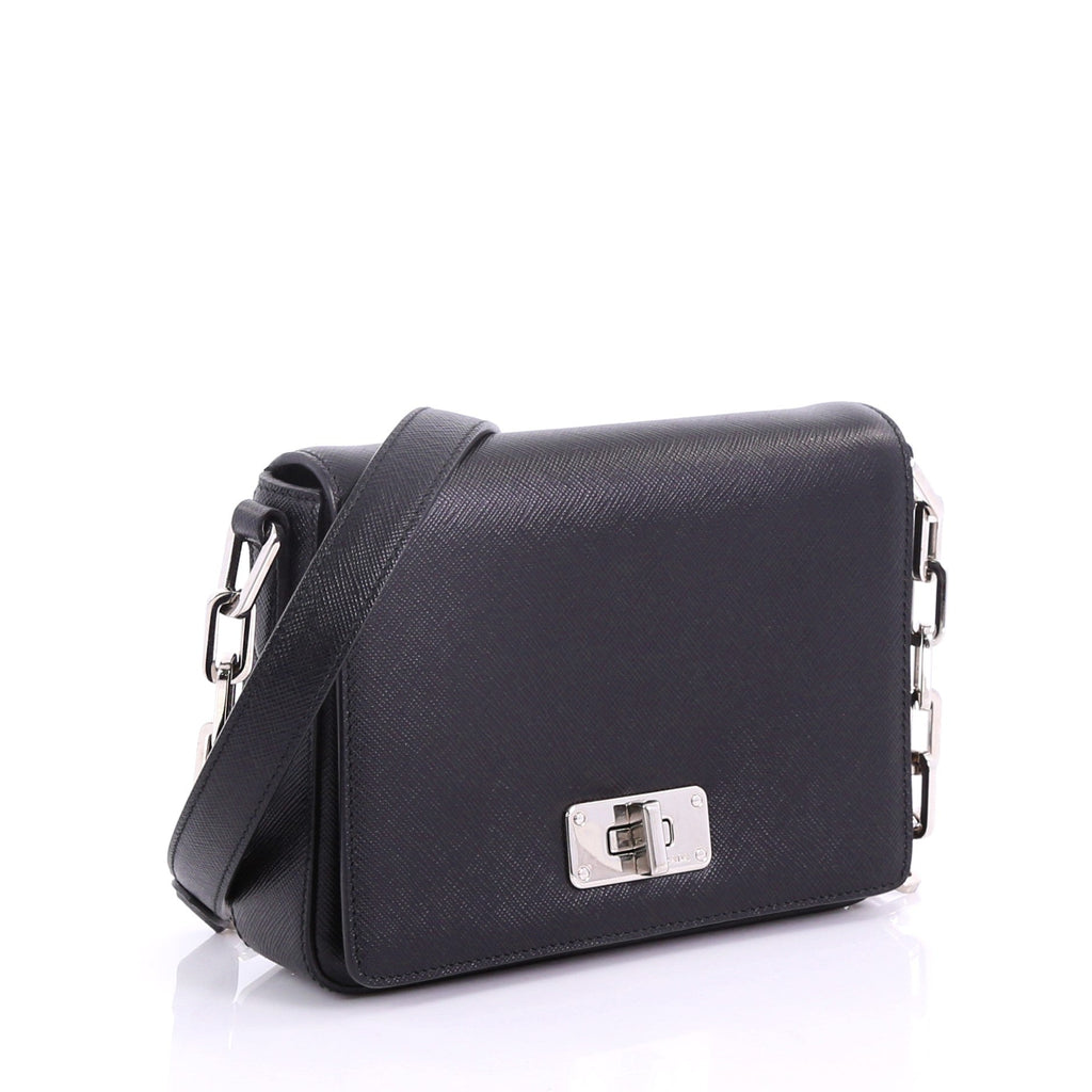 Turnlock Flap Chain Bag Saffiano Leather Mini