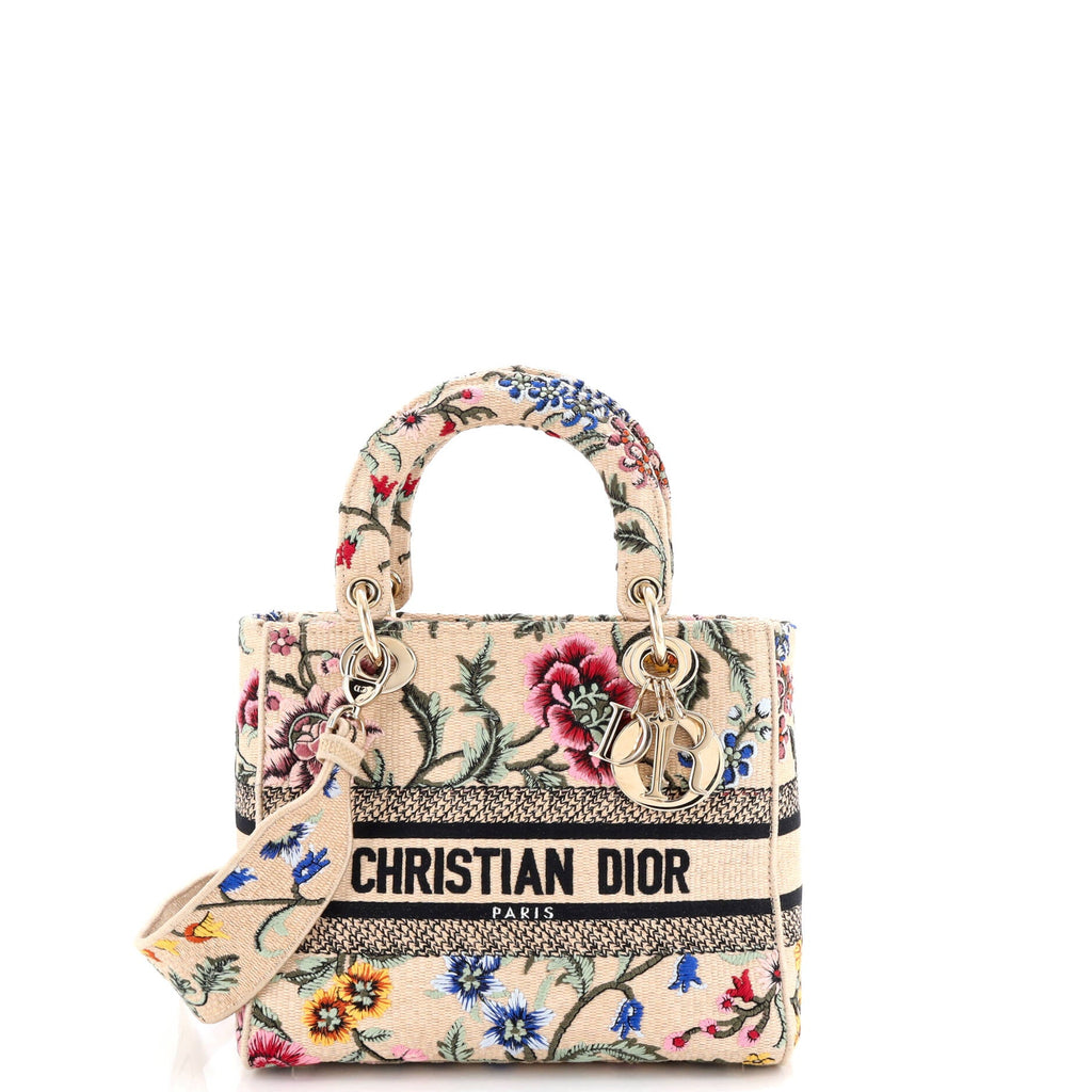 Lady D-Lite Bag Embroidered Raffia Medium