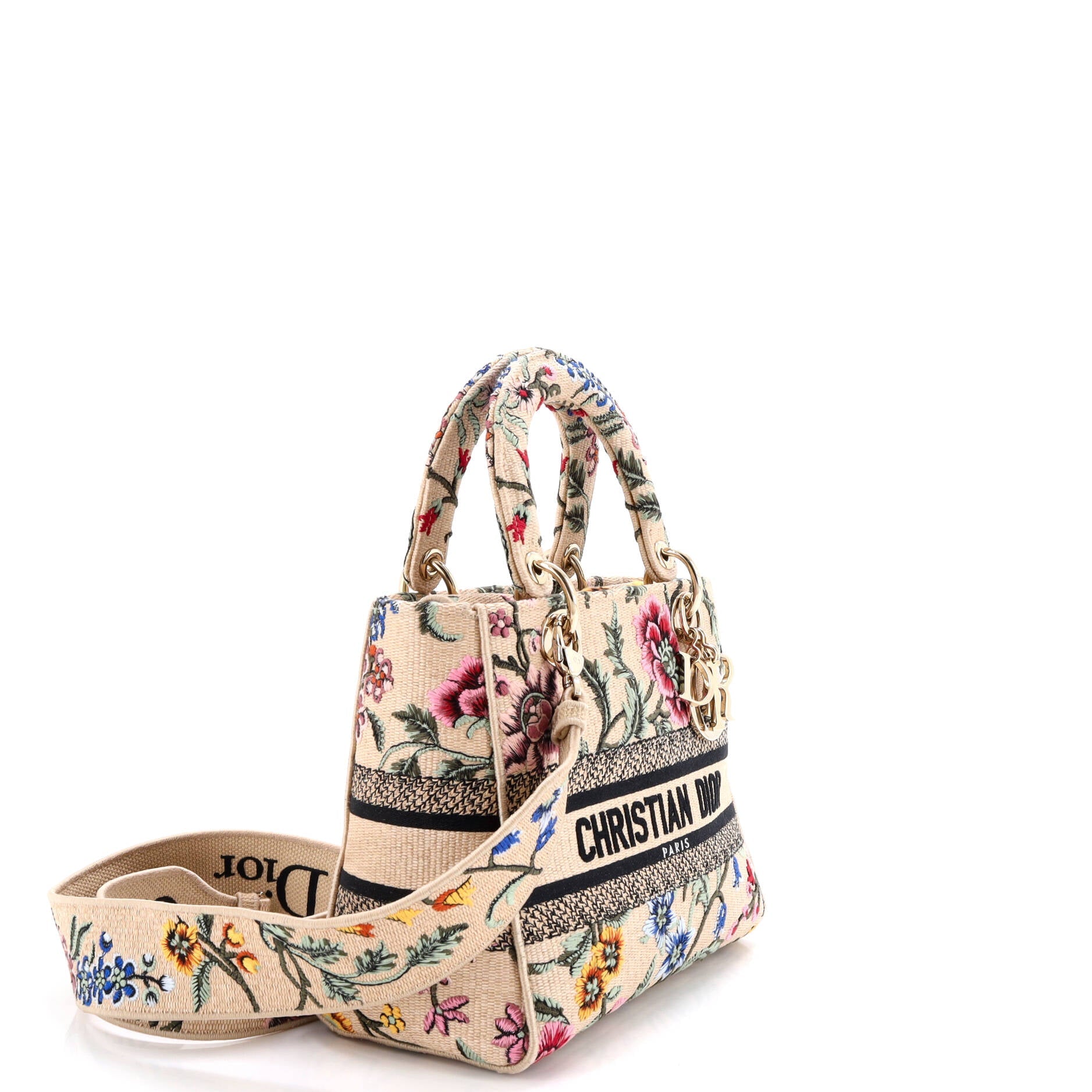 Lady D-Lite Bag Embroidered Raffia Medium