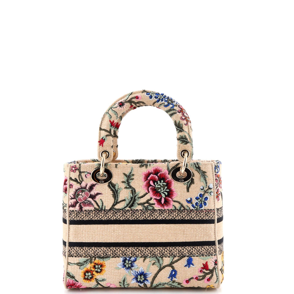 Lady D-Lite Bag Embroidered Raffia Medium