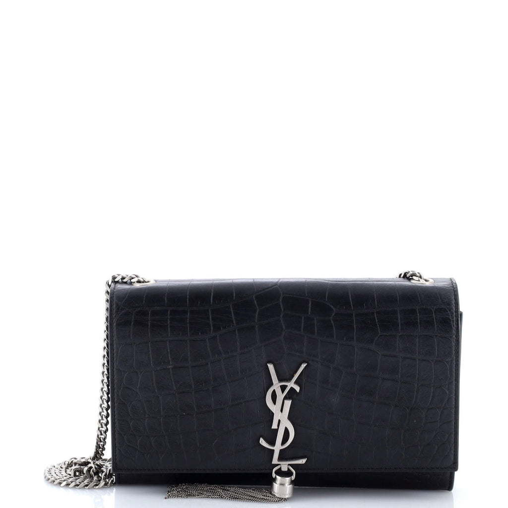 Classic Monogram Tassel Crossbody Bag Crocodile Embossed Leather Medium