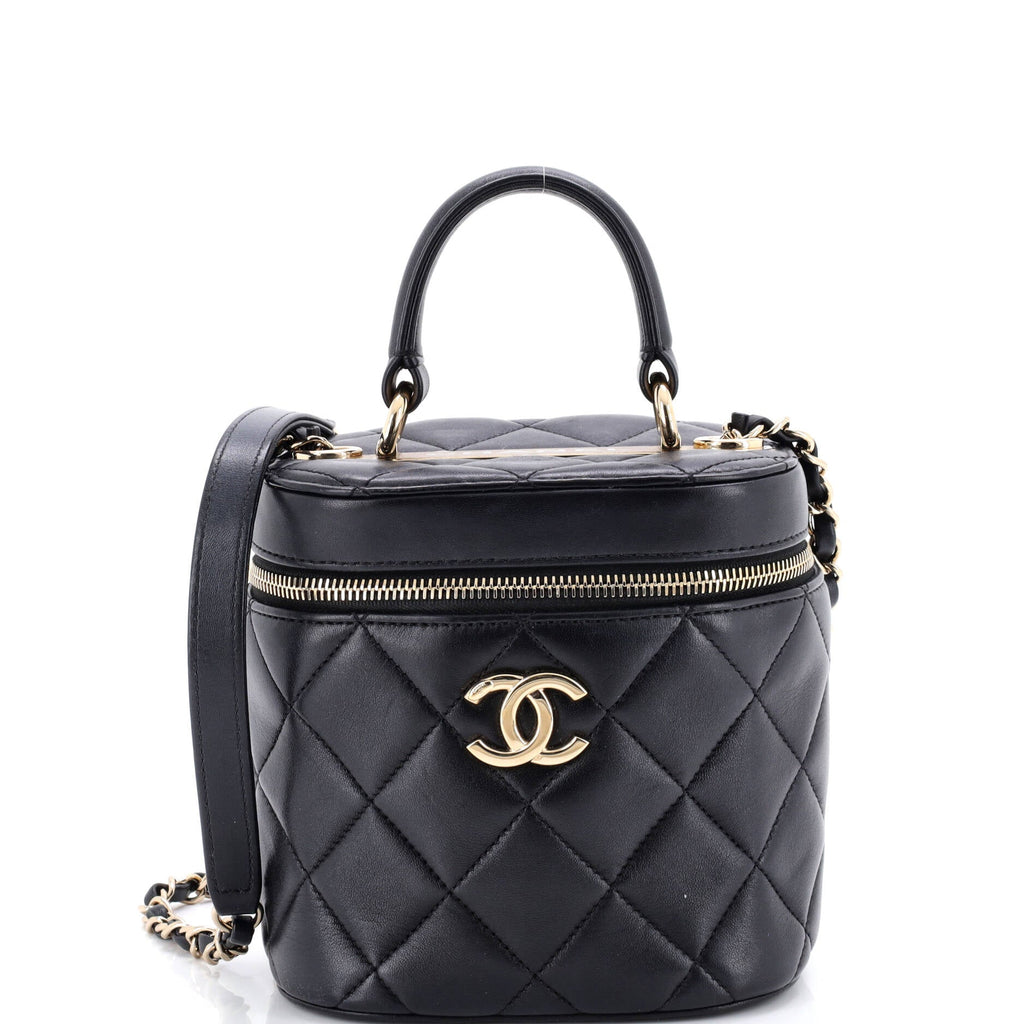 Trendy CC Top Handle Vanity Case Quilted Lambskin Small