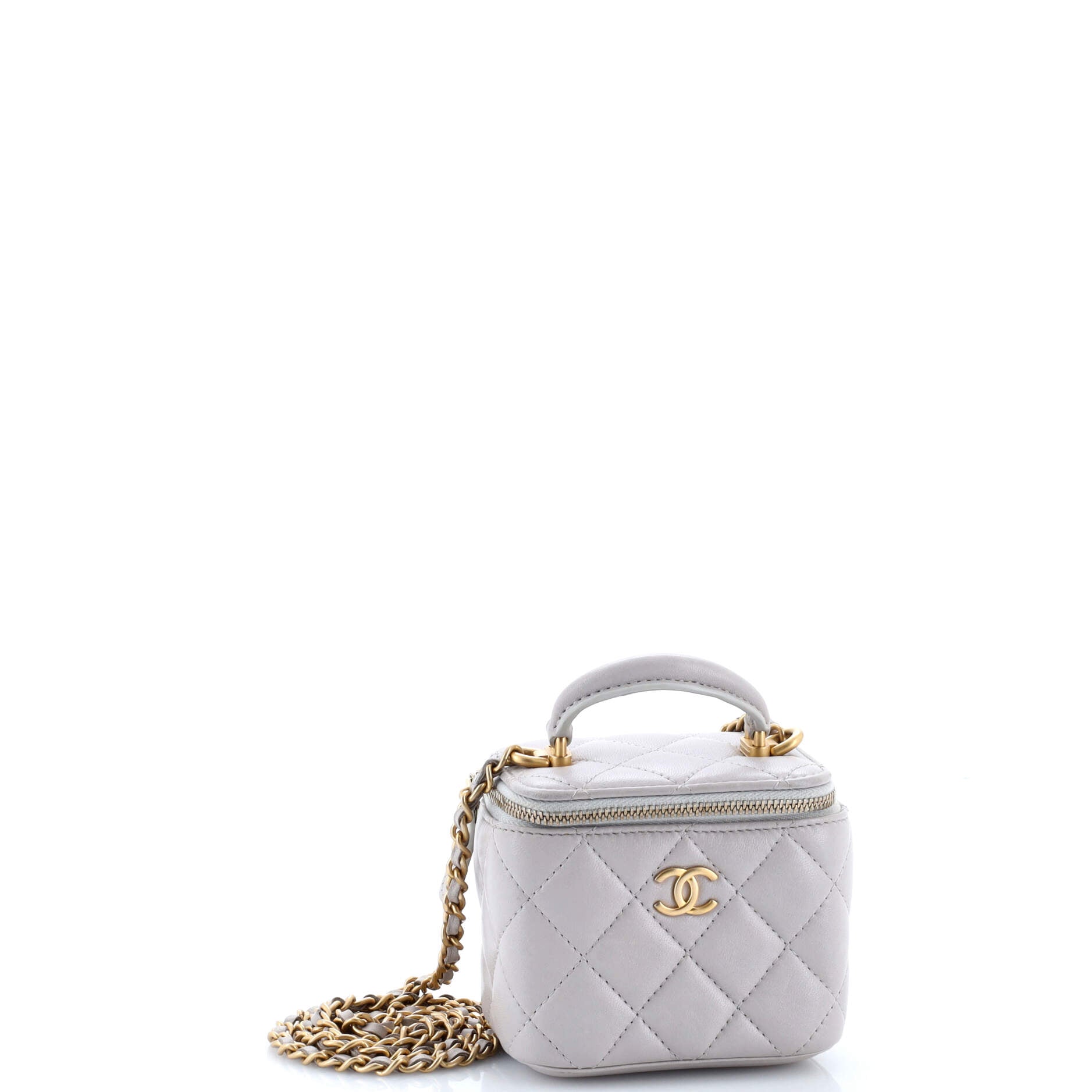 Classic Top Handle Vanity Case with Chain Quilted Lambskin Mini