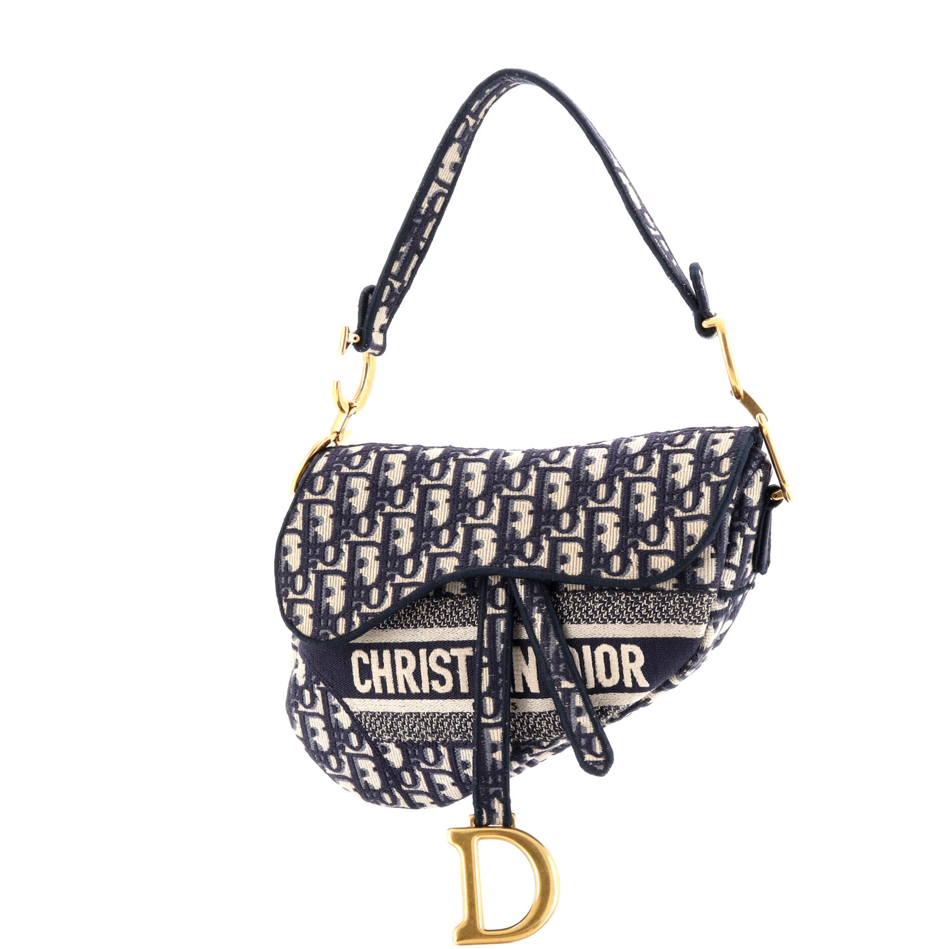 Saddle Handbag Logo Embroidered Oblique Canvas Medium
