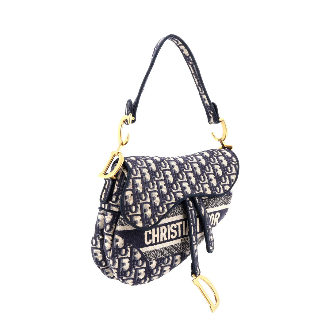 Saddle Handbag Logo Embroidered Oblique Canvas Medium