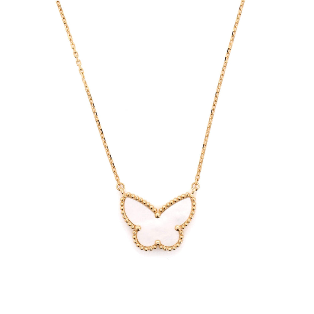 Lucky Alhambra Butterfly Pendant Necklace 18K Yellow Gold with Mother of Pearl