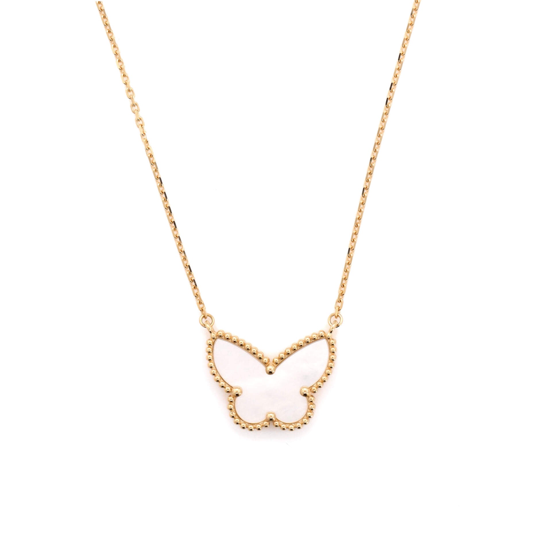 Lucky Alhambra Butterfly Pendant Necklace 18K Yellow Gold with Mother of Pearl