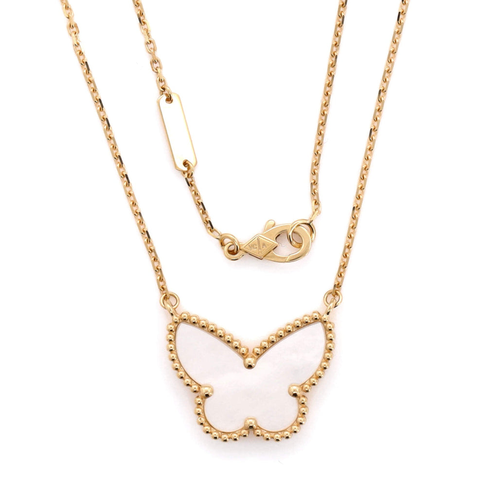 Lucky Alhambra Butterfly Pendant Necklace 18K Yellow Gold with Mother of Pearl