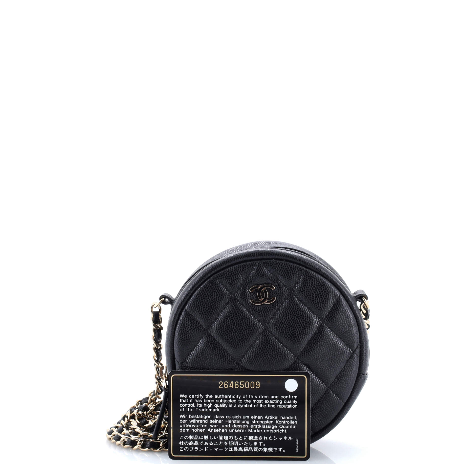 Round Clutch with Chain Quilted Caviar Mini