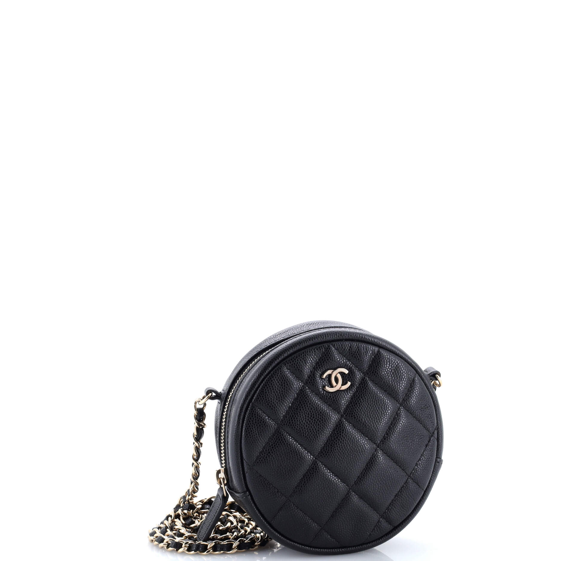 Round Clutch with Chain Quilted Caviar Mini