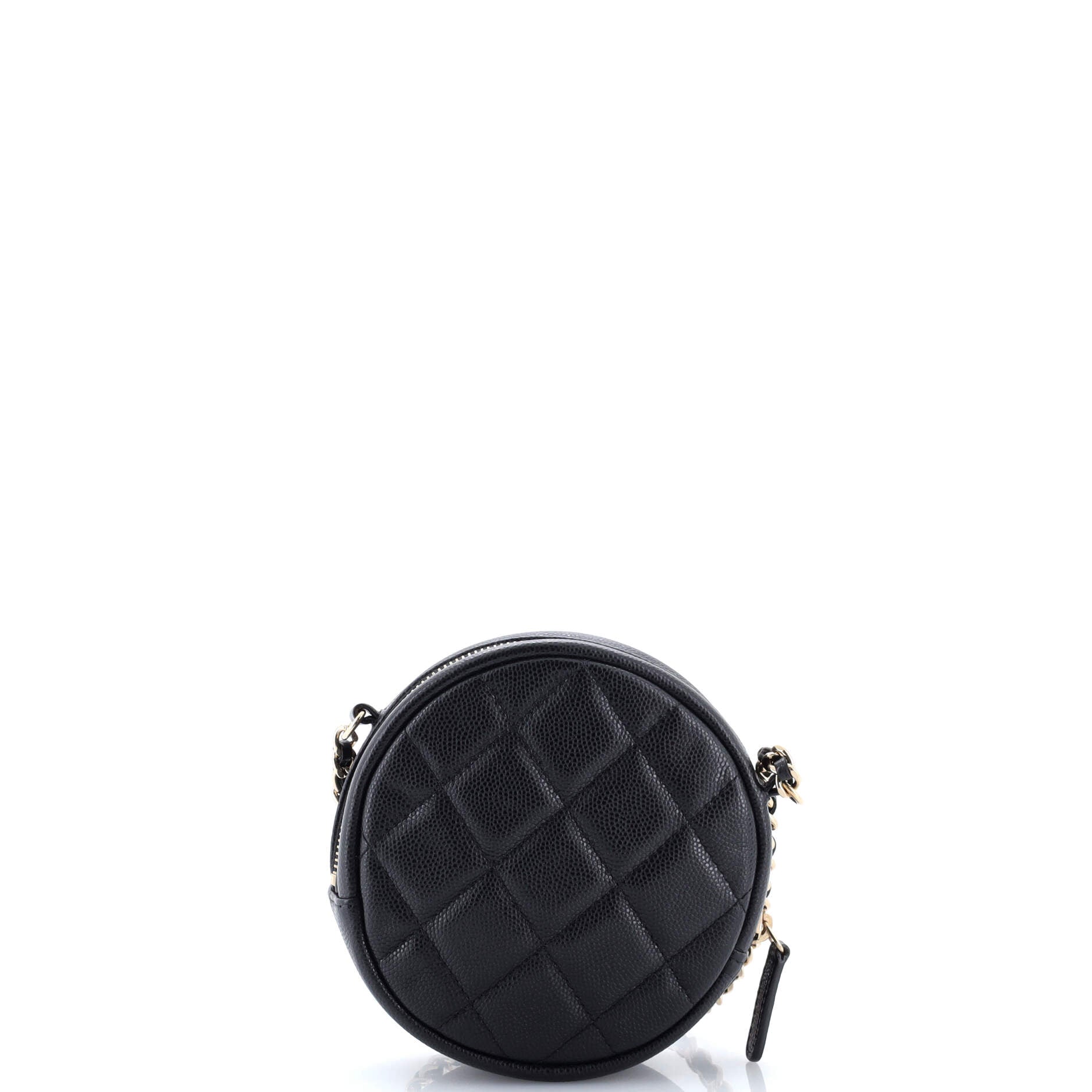 Round Clutch with Chain Quilted Caviar Mini