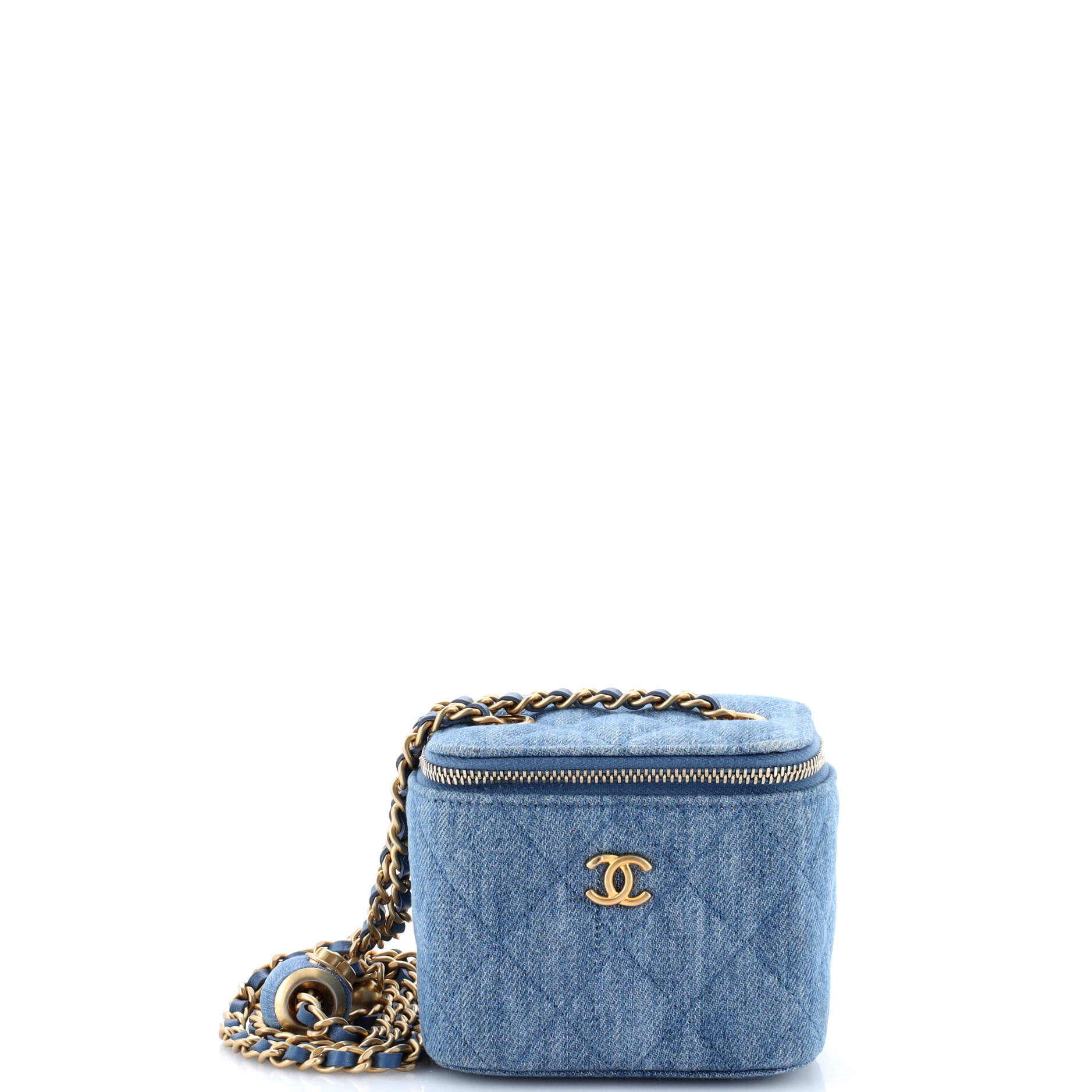 Pearl Crush Vanity Case with Chain Quilted Denim Mini