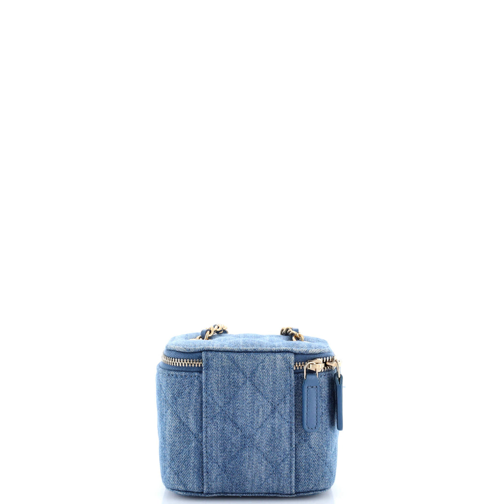 Pearl Crush Vanity Case with Chain Quilted Denim Mini