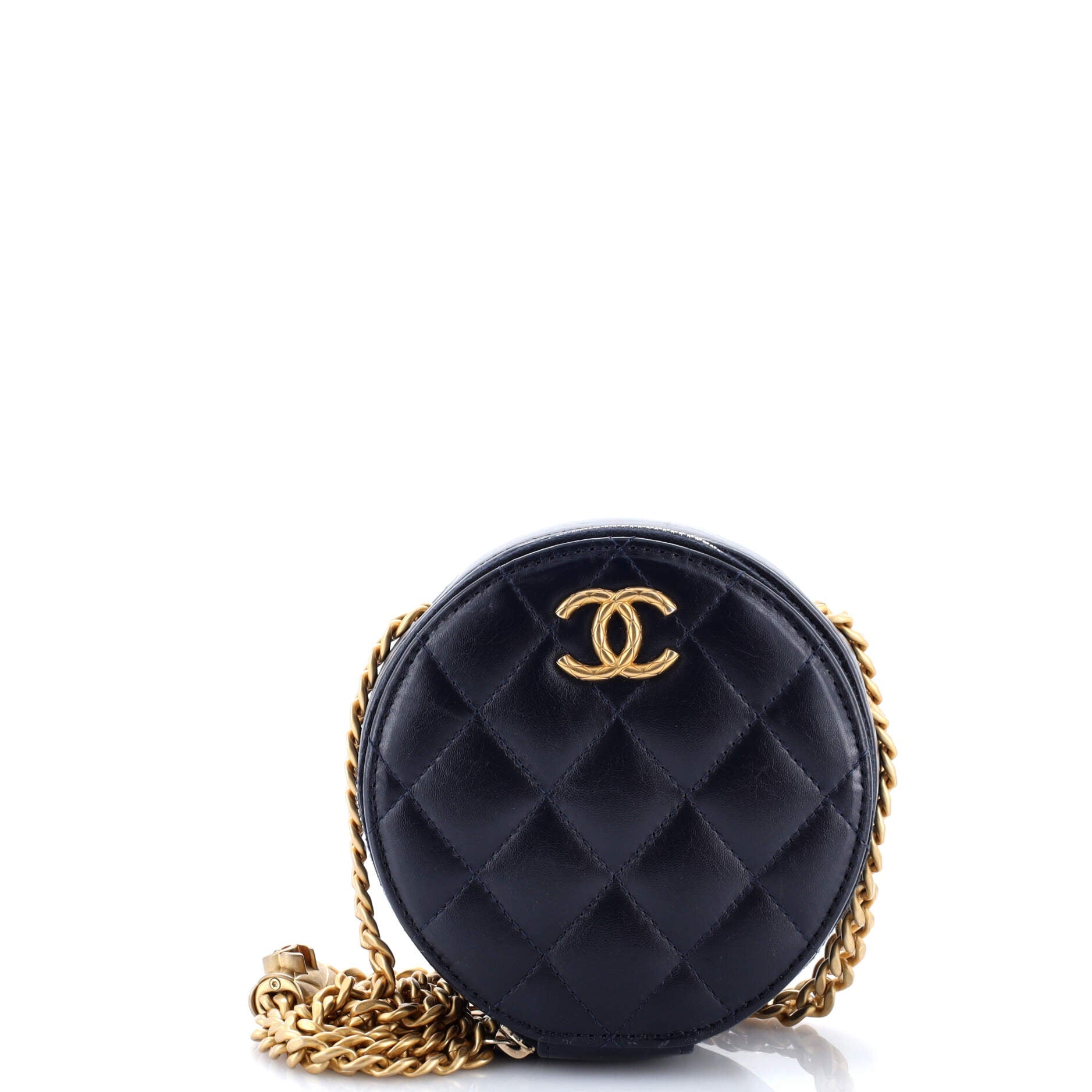 All Slide Long Round Clutch with Chain Quilted Lambskin