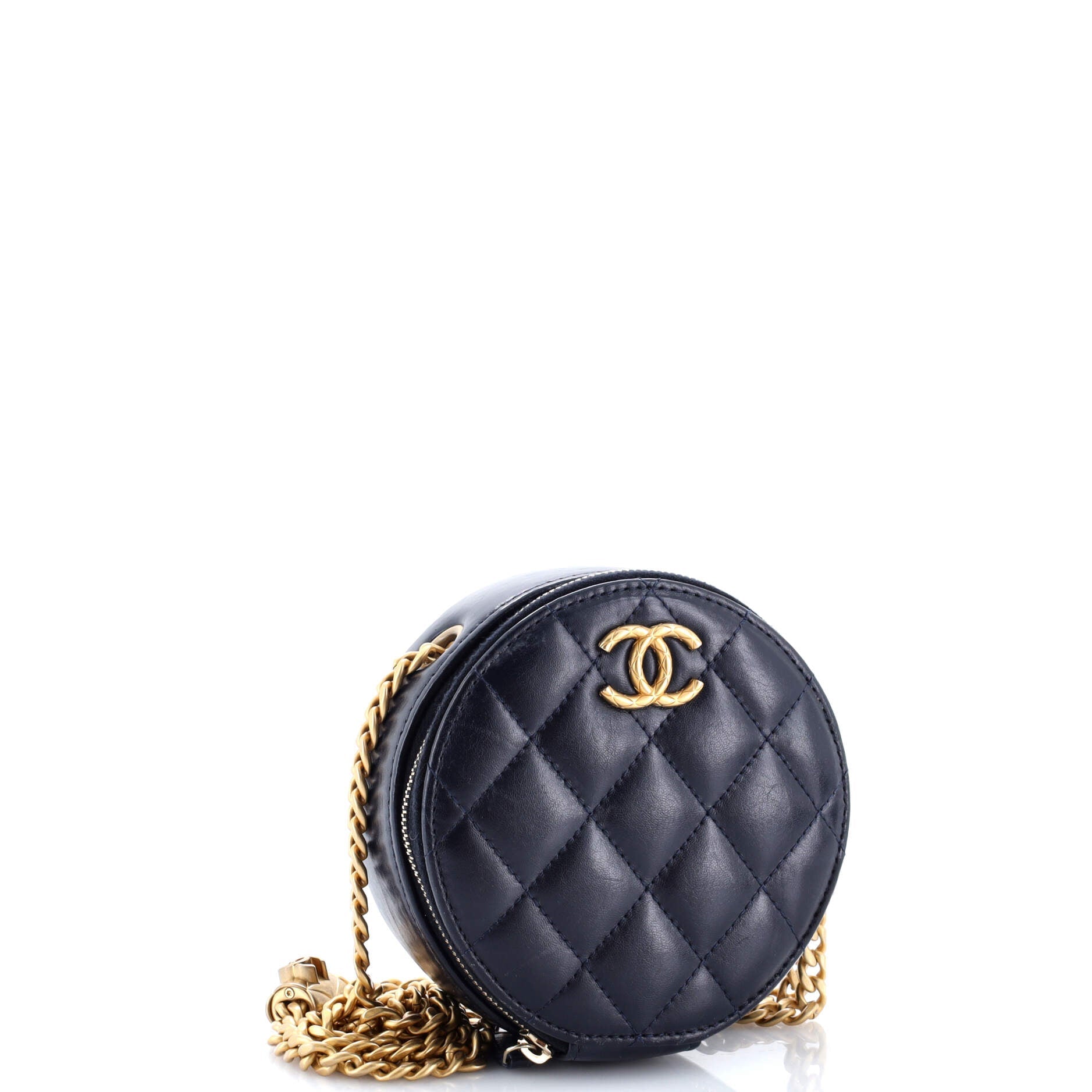 All Slide Long Round Clutch with Chain Quilted Lambskin