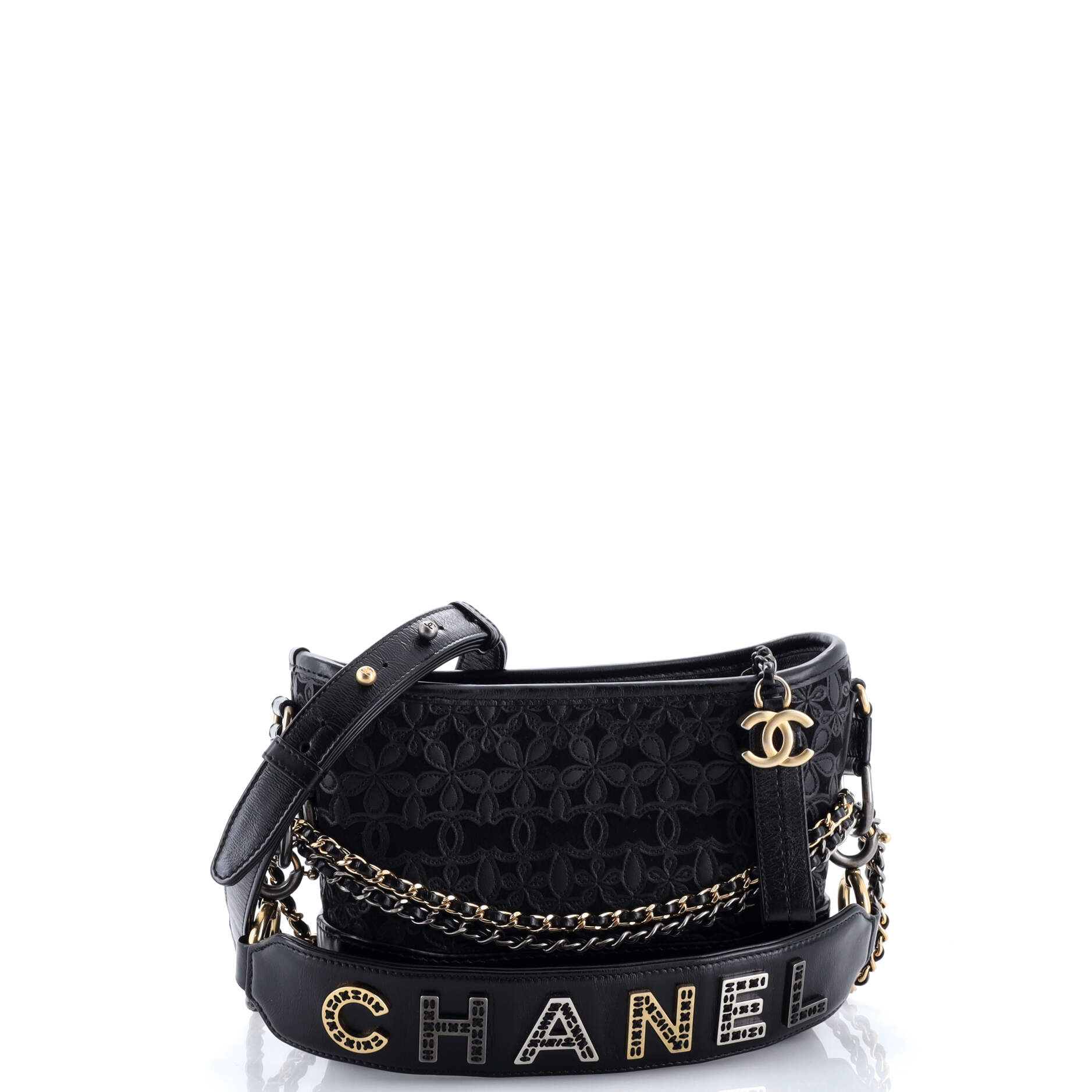 Gabrielle Hobo with Logo Handle Laser Cut Calfskin and Wool Felt Small