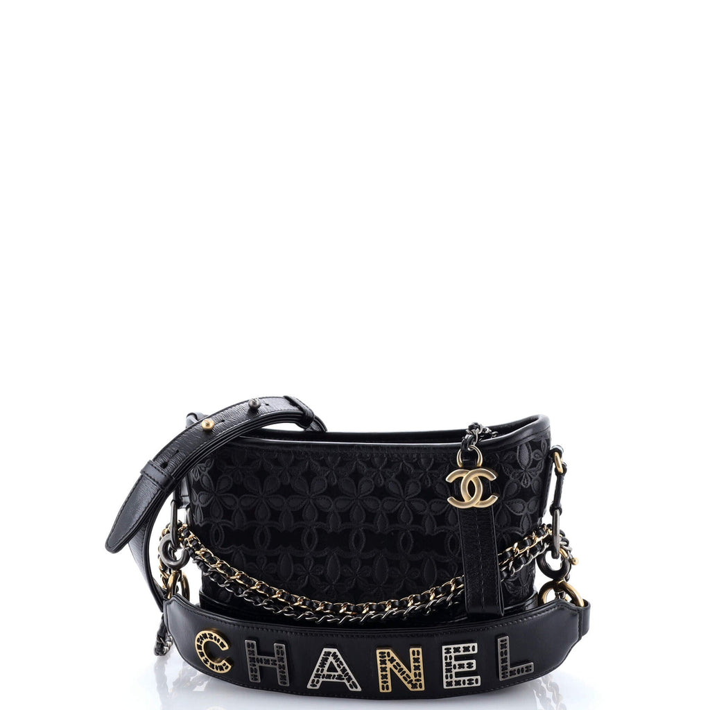 Gabrielle Hobo with Logo Handle Laser Cut Calfskin and Wool Felt Small