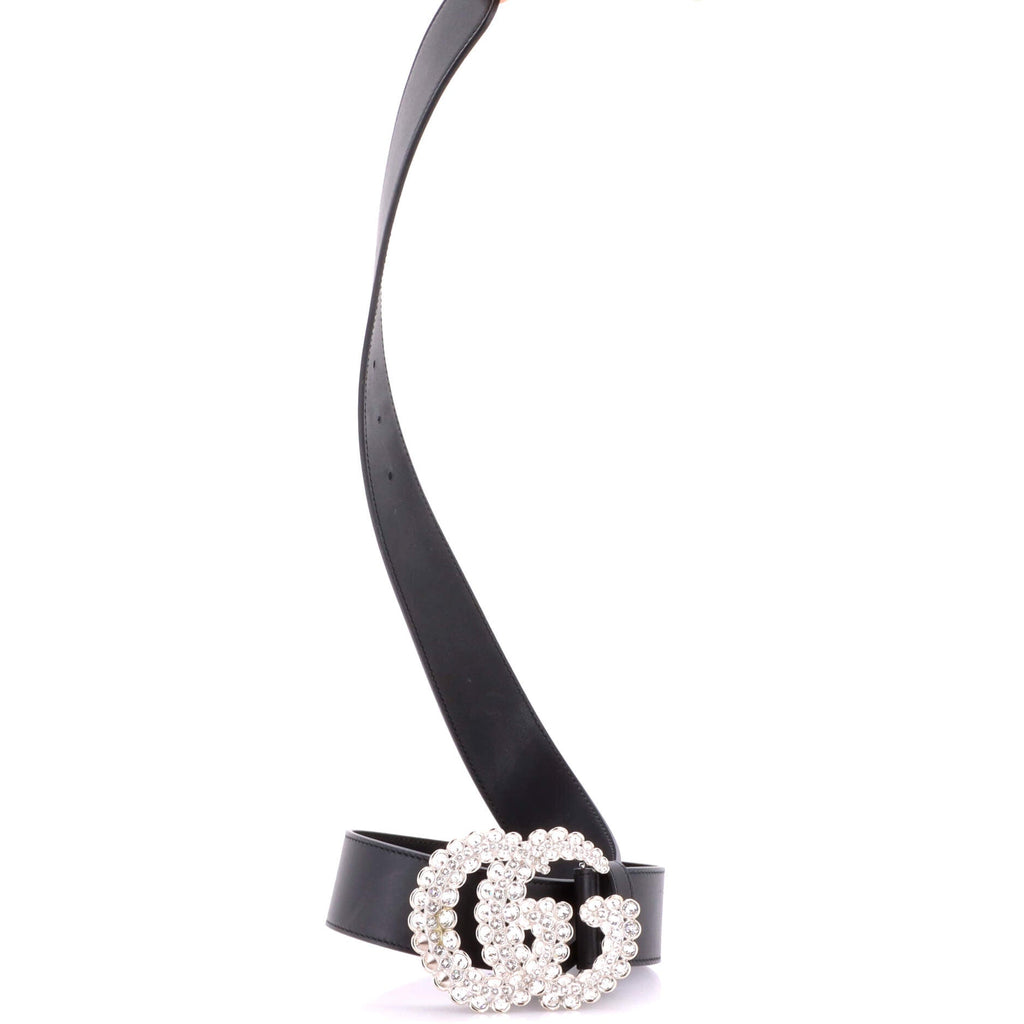 GG Marmont Belt Leather with Crystal Buckle Wide