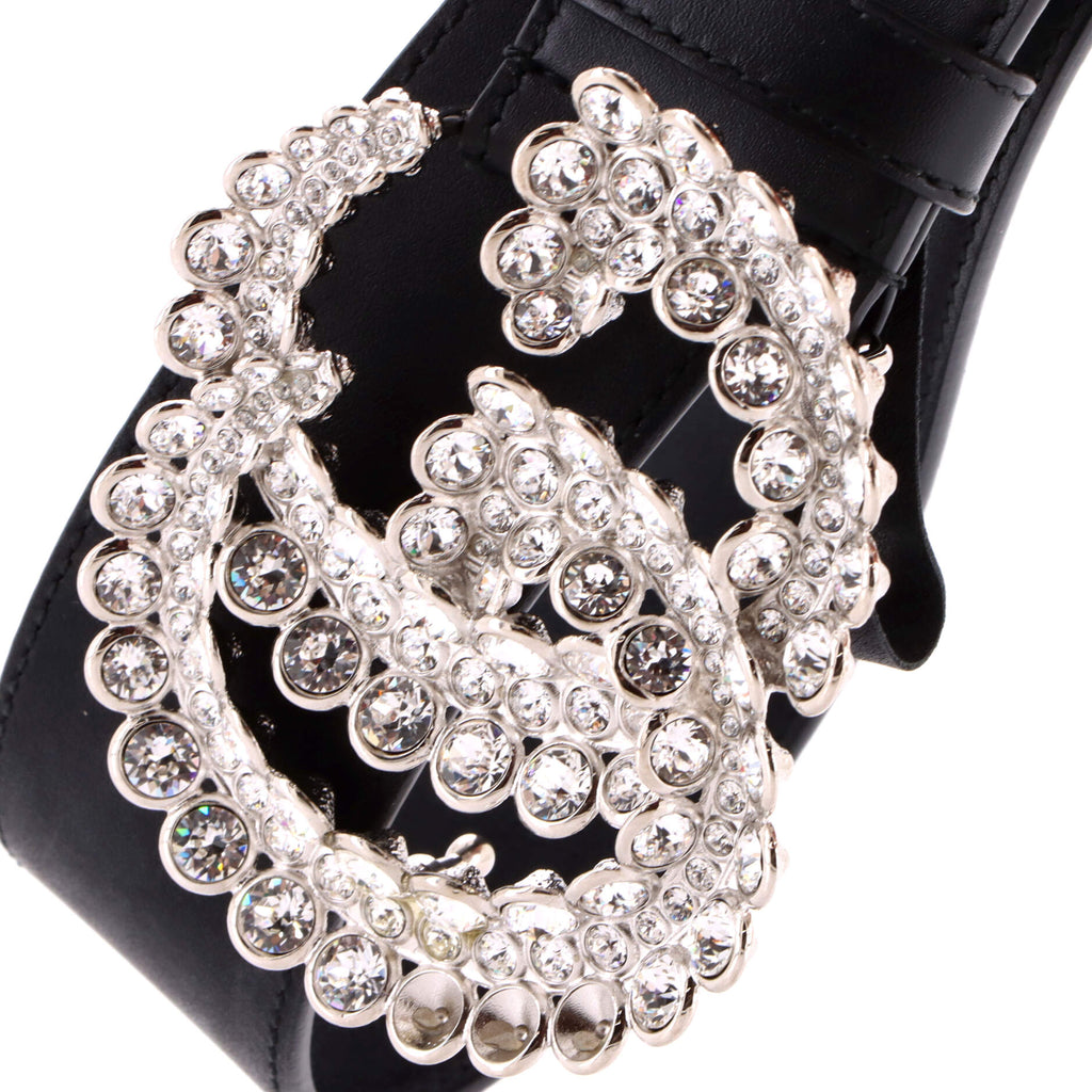 GG Marmont Belt Leather with Crystal Buckle Wide