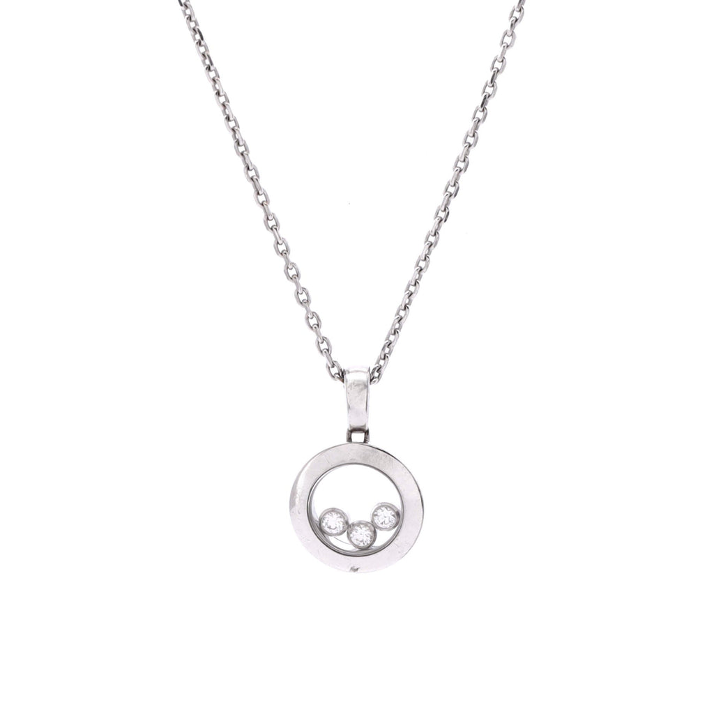 Happy Diamonds Round Pendant Necklace 18K White Gold with 3 Floating Diamonds