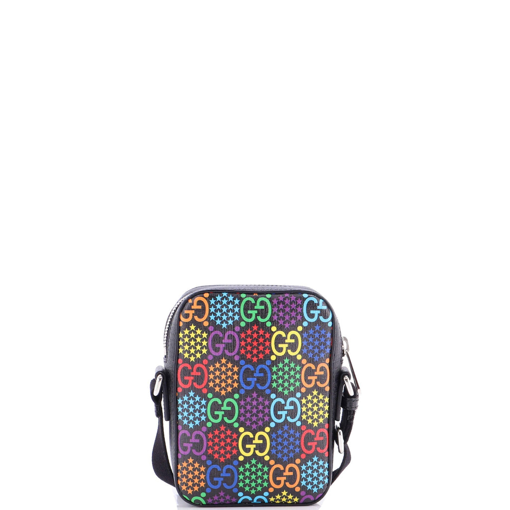 Front Zip Messenger Bag Psychedelic Print GG Coated Canvas Mini