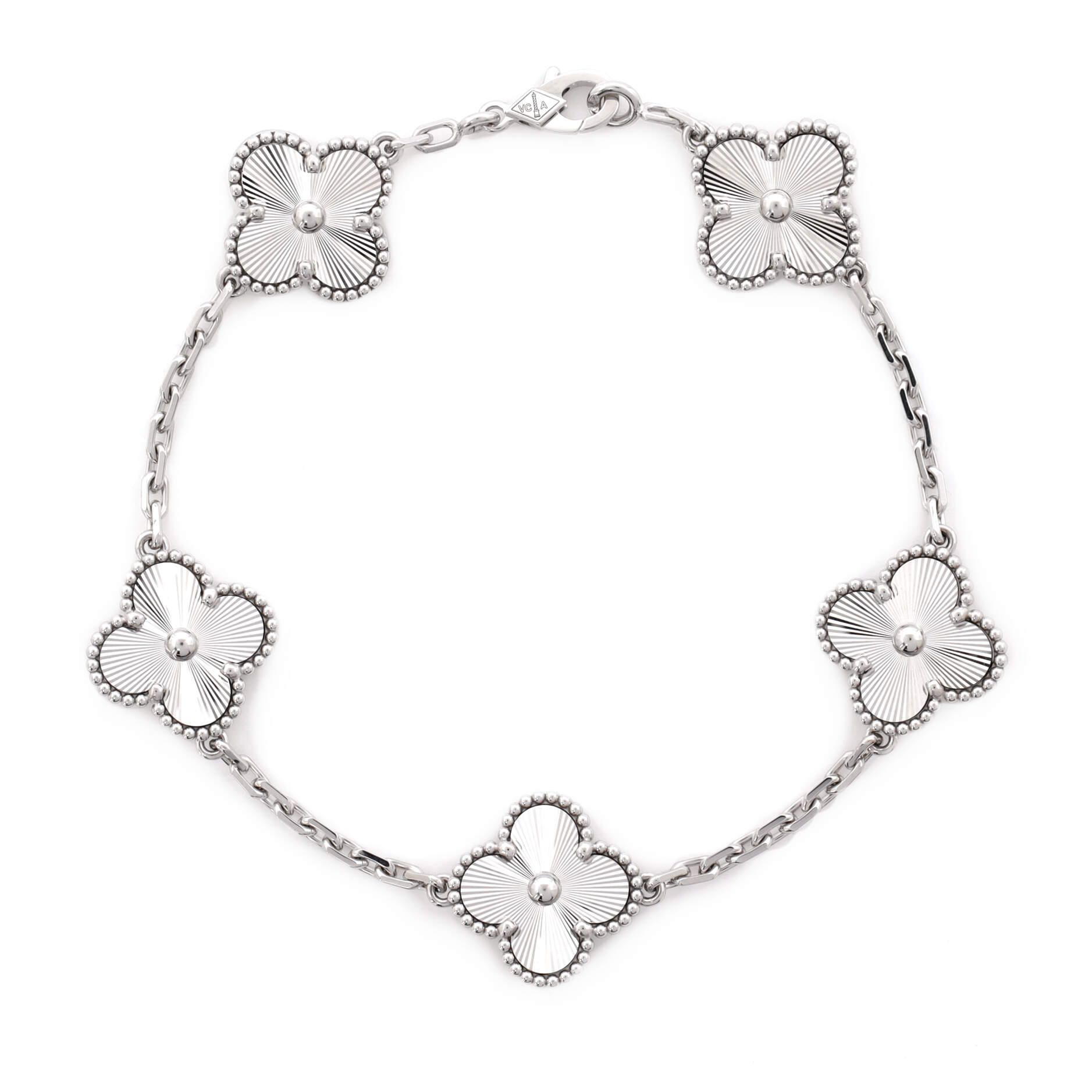Vintage Alhambra 5 Motifs Bracelet Guilloche 18K White Gold
