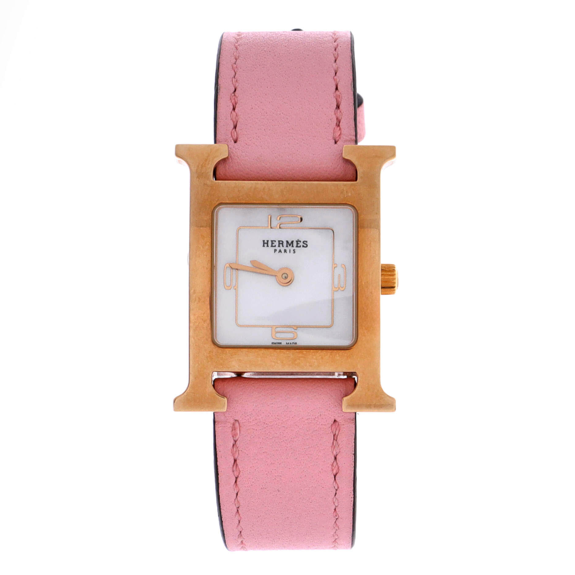 Heure H Quartz Watch Plated Metal and Leather with Mother of Pearl 25