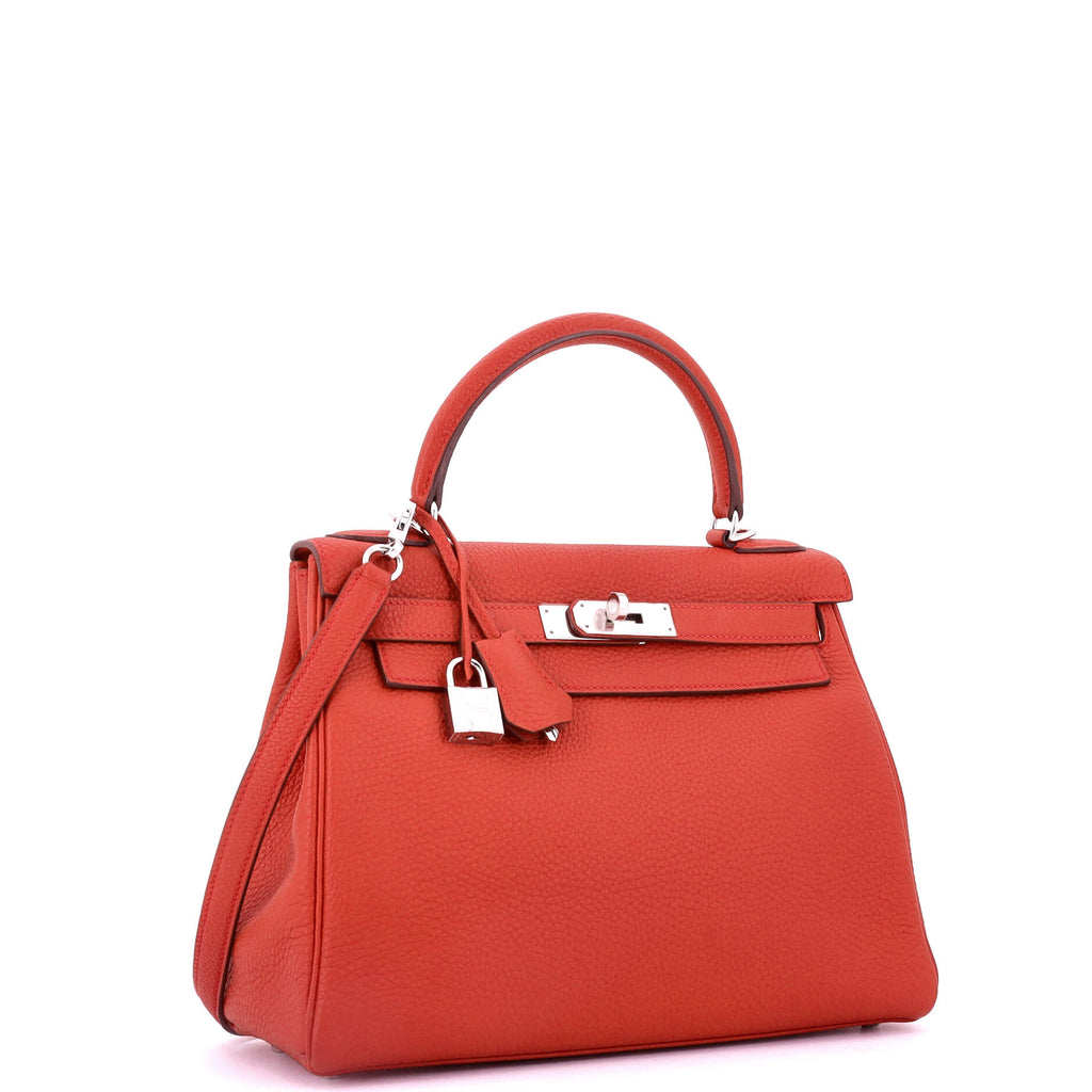 Kelly Handbag Rouge Casaque Togo with Palladium Hardware 28
