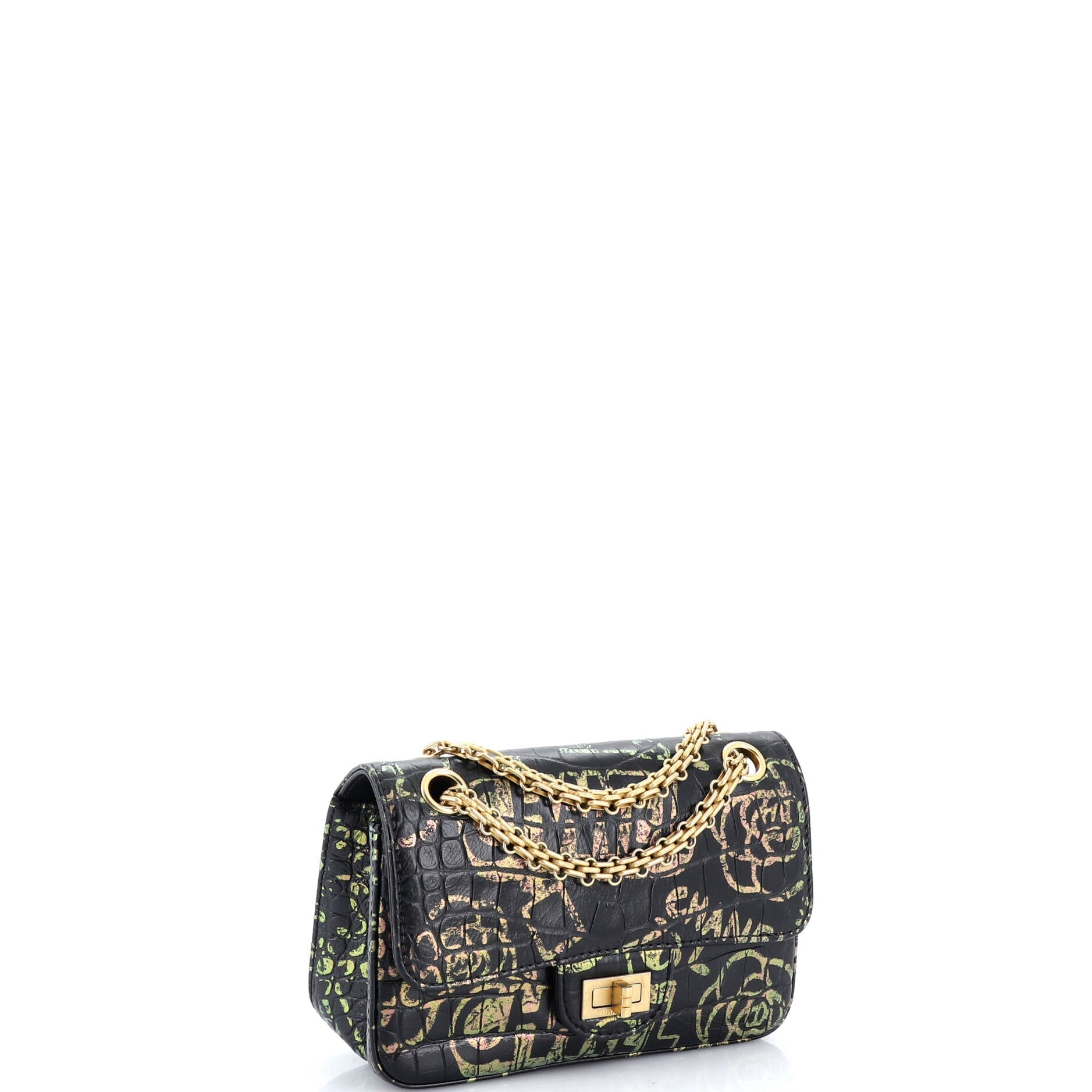 Reissue 2.55 Flap Bag Graffiti Crocodile Embossed Calfskin Mini