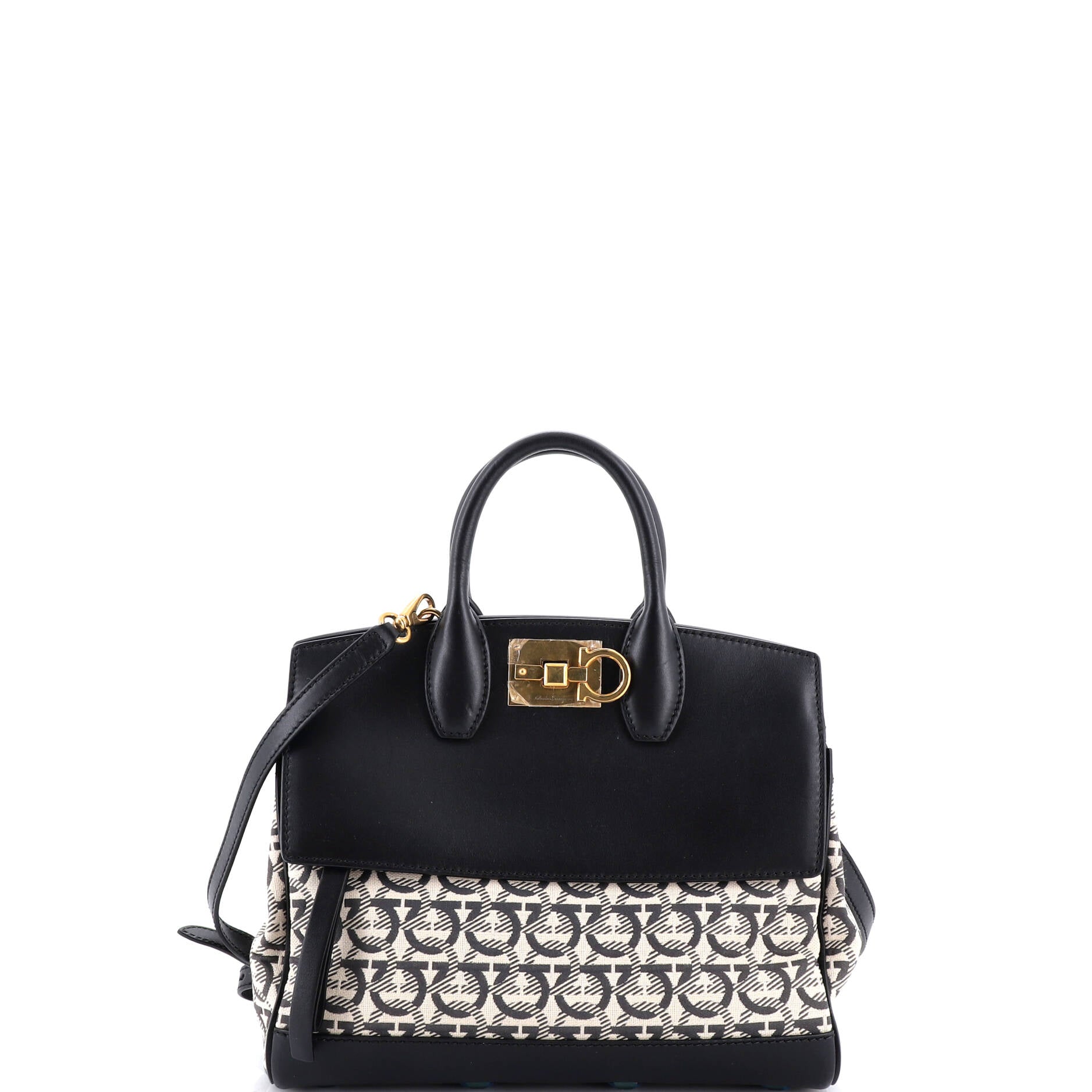 Studio Satchel Embroidered Canvas and Leather Small