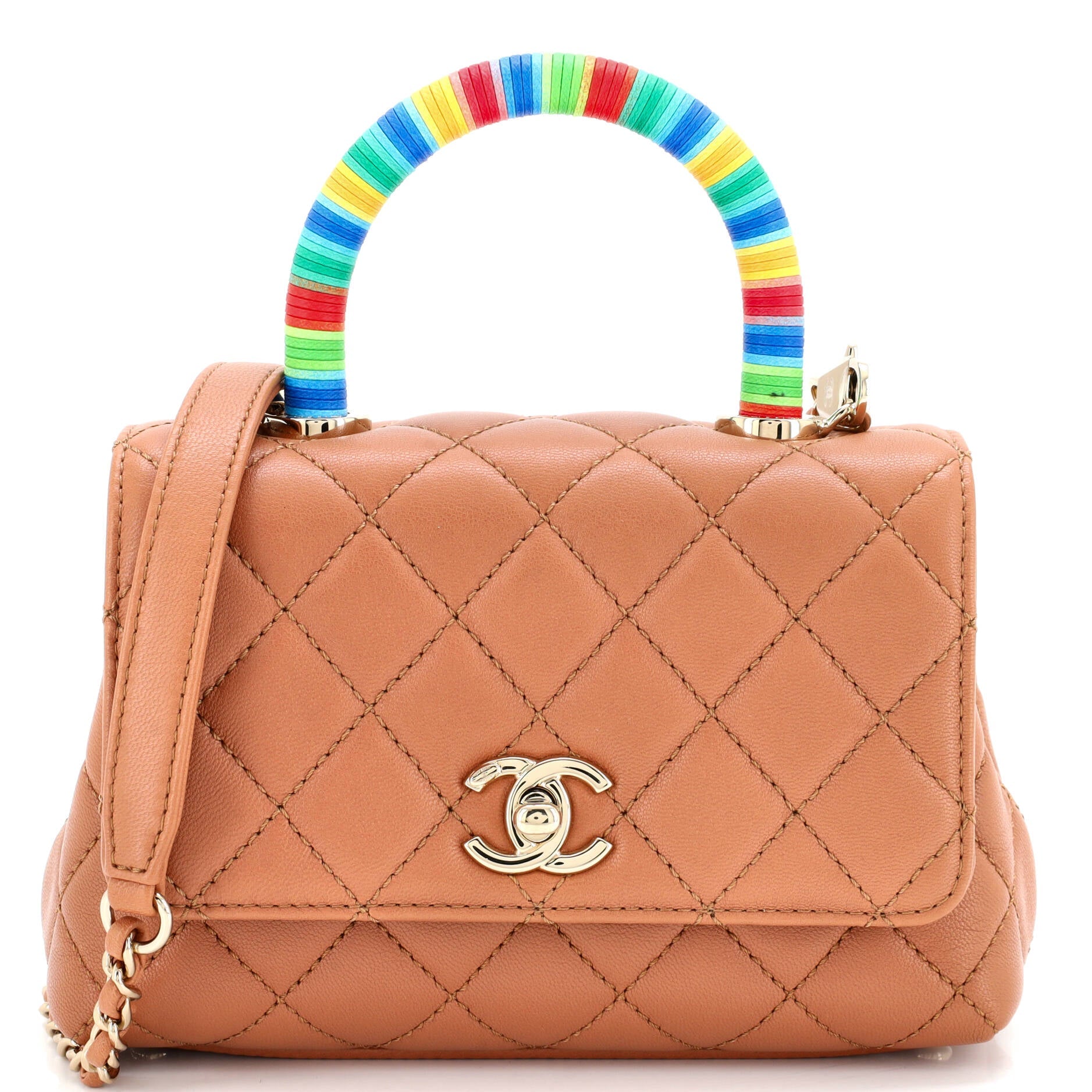 Coco Top Handle Bag Quilted Goatskin with Multicolor Handle Extra Mini